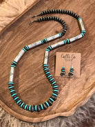 The Madrid Turquoise and Navajo Pearl Necklace Set-Necklaces-Calli Co., Turquoise and Silver Jewelry, Native American Handmade, Zuni Tribe, Navajo Tribe, Brock Texas