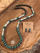 The Madrid Turquoise and Navajo Pearl Necklace Set-Necklaces-Calli Co., Turquoise and Silver Jewelry, Native American Handmade, Zuni Tribe, Navajo Tribe, Brock Texas