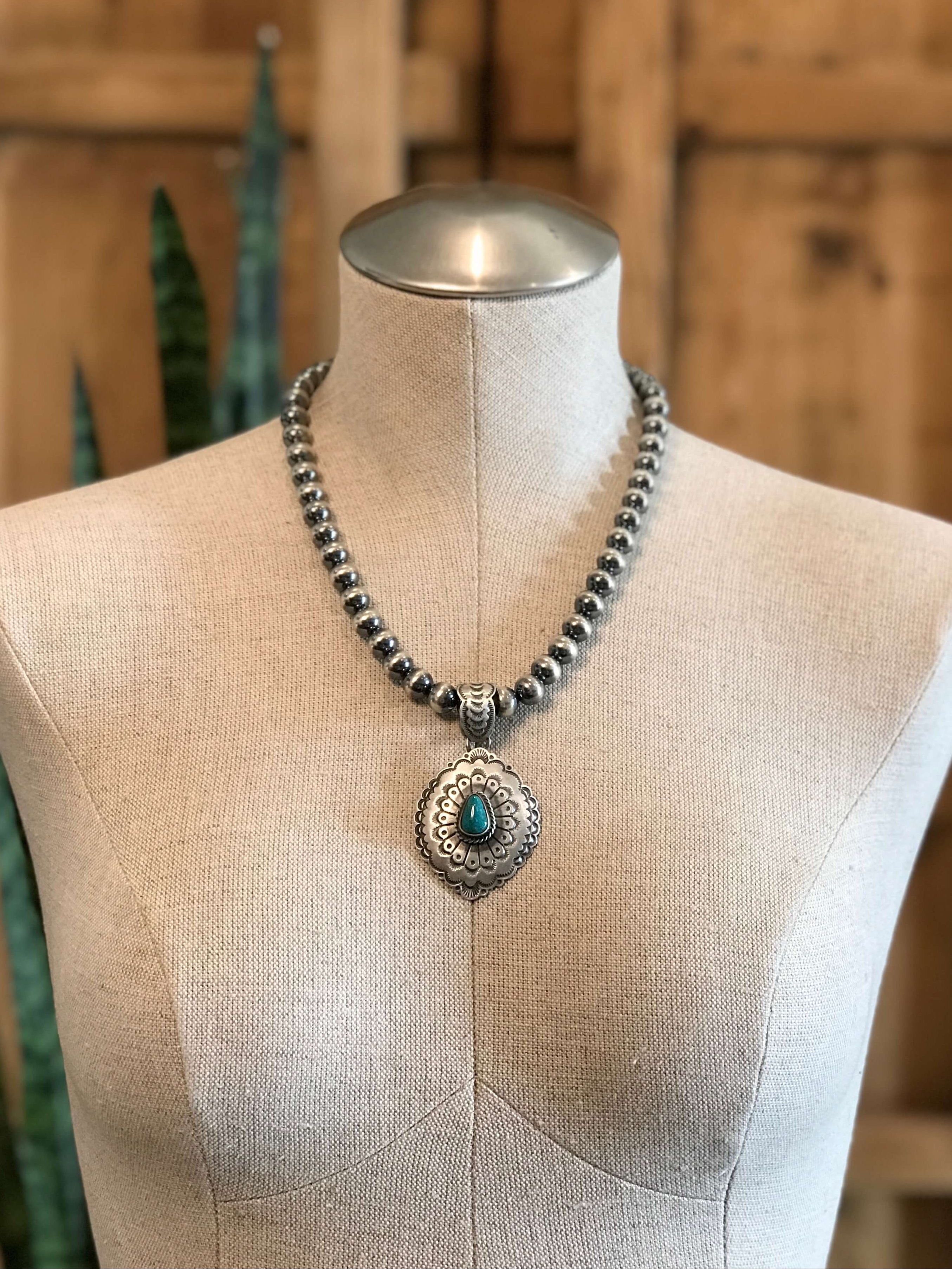The Encinitas Concho Pendant, 1-Pendants-Calli Co., Turquoise and Silver Jewelry, Native American Handmade, Zuni Tribe, Navajo Tribe, Brock Texas