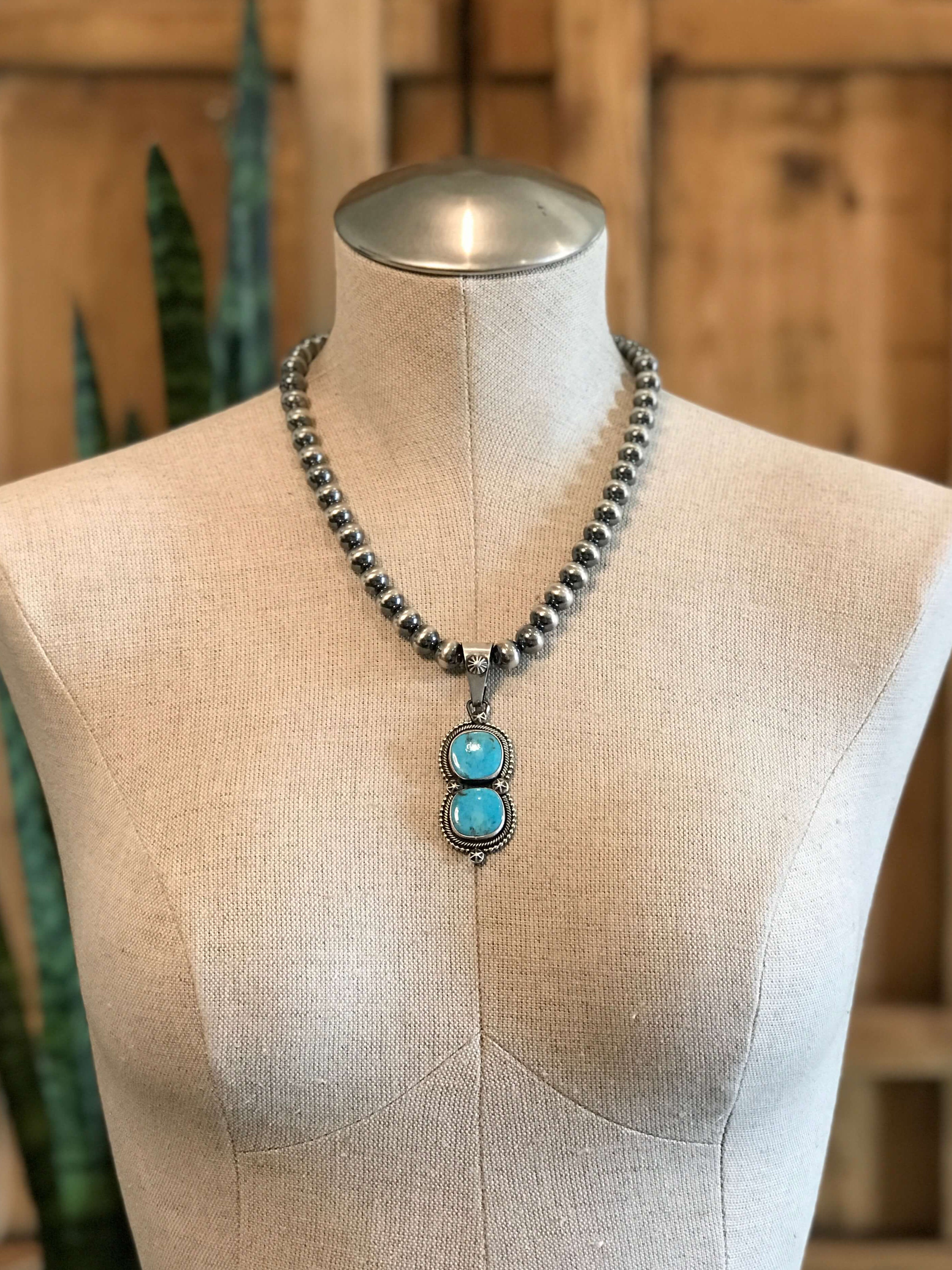 The Bryce Turquoise Pendant, 2-Pendants-Calli Co., Turquoise and Silver Jewelry, Native American Handmade, Zuni Tribe, Navajo Tribe, Brock Texas
