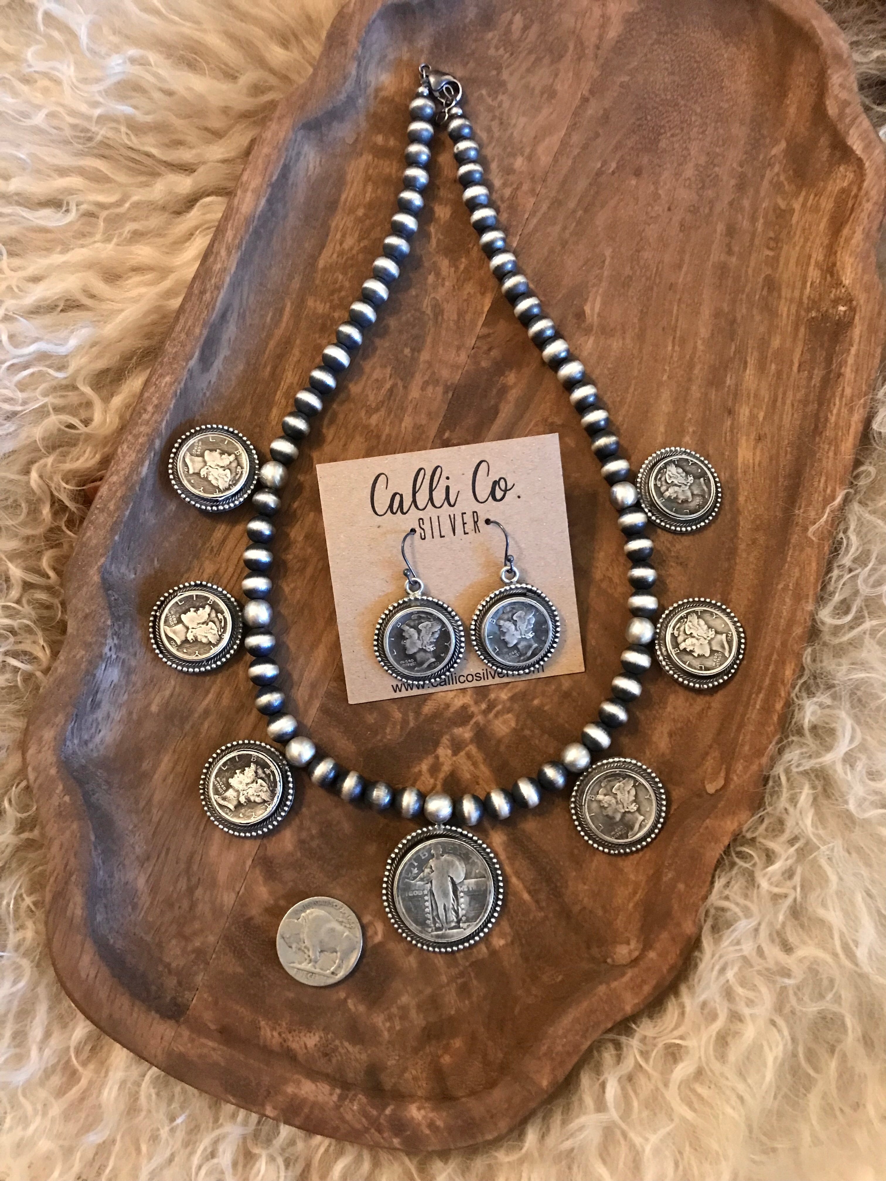 The Vintage Coin Statement Necklace-Necklaces-Calli Co., Turquoise and Silver Jewelry, Native American Handmade, Zuni Tribe, Navajo Tribe, Brock Texas