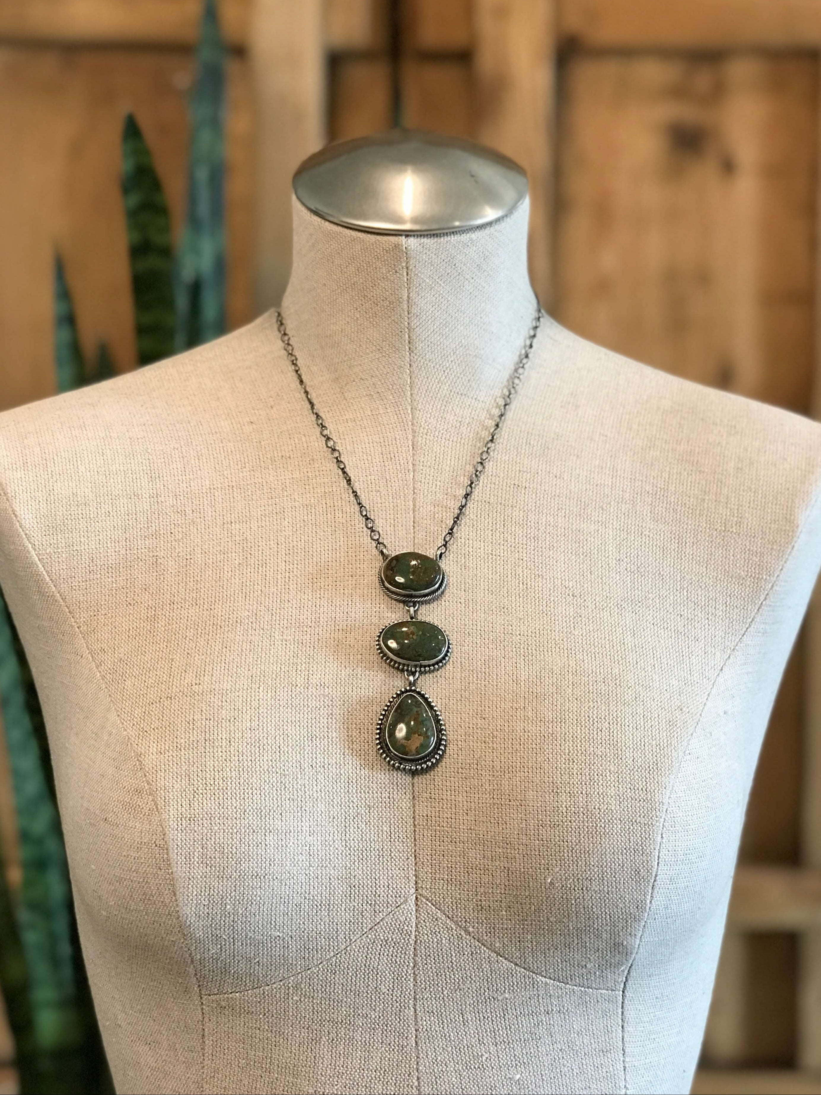 The San Saba Lariat Necklace, 3-Necklaces-Calli Co., Turquoise and Silver Jewelry, Native American Handmade, Zuni Tribe, Navajo Tribe, Brock Texas