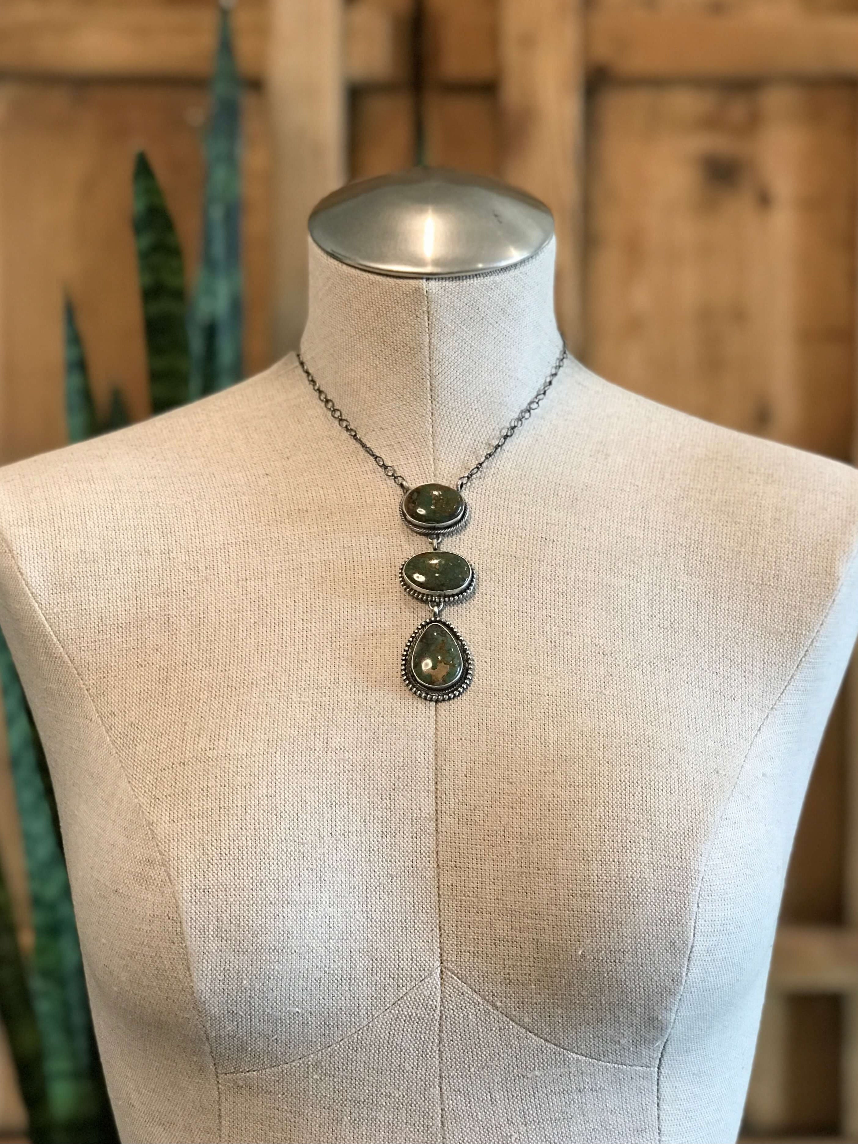 The San Saba Lariat Necklace, 3-Necklaces-Calli Co., Turquoise and Silver Jewelry, Native American Handmade, Zuni Tribe, Navajo Tribe, Brock Texas