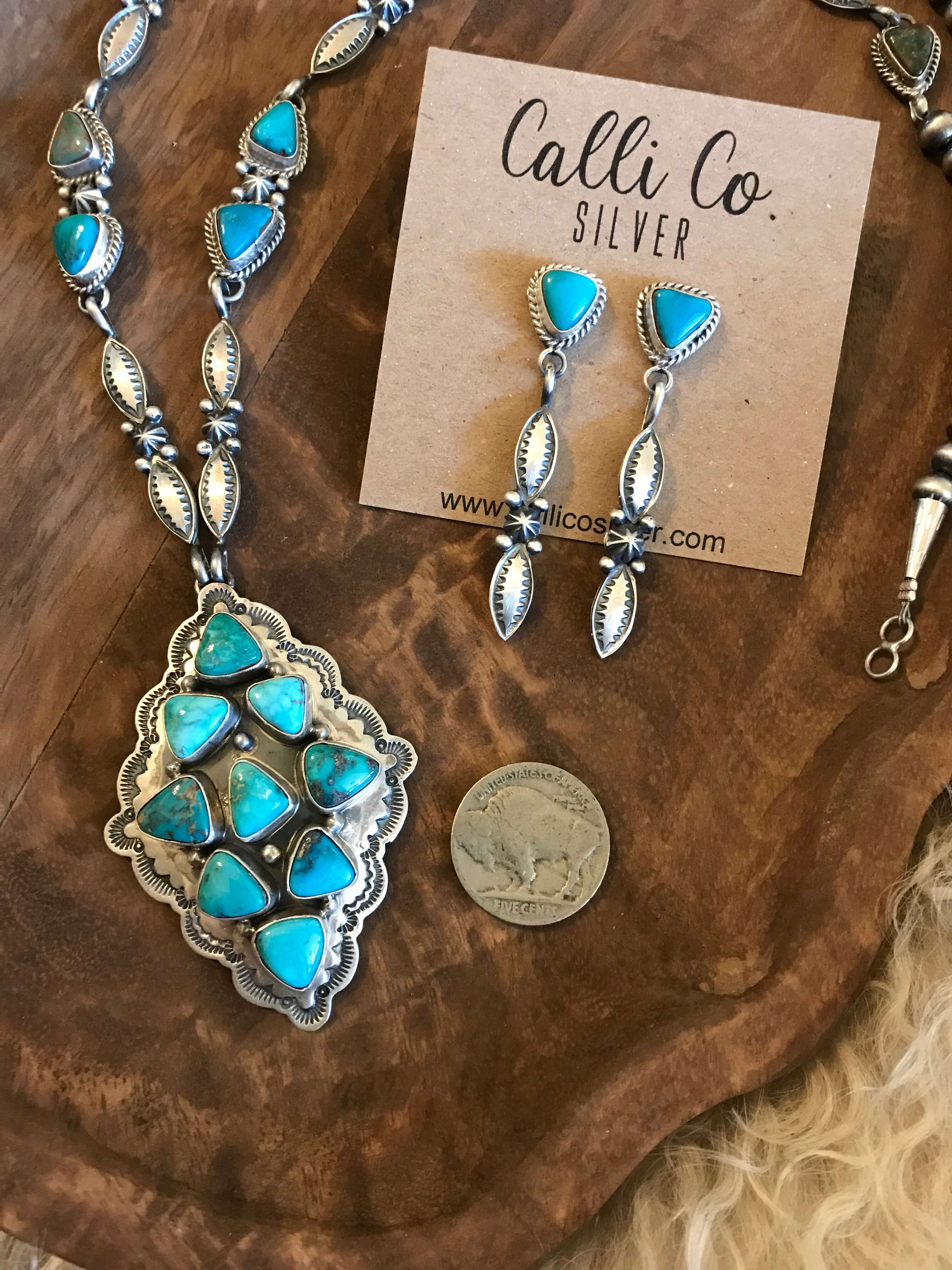 The Edisto Turquoise Statement Necklace Set-Necklaces-Calli Co., Turquoise and Silver Jewelry, Native American Handmade, Zuni Tribe, Navajo Tribe, Brock Texas