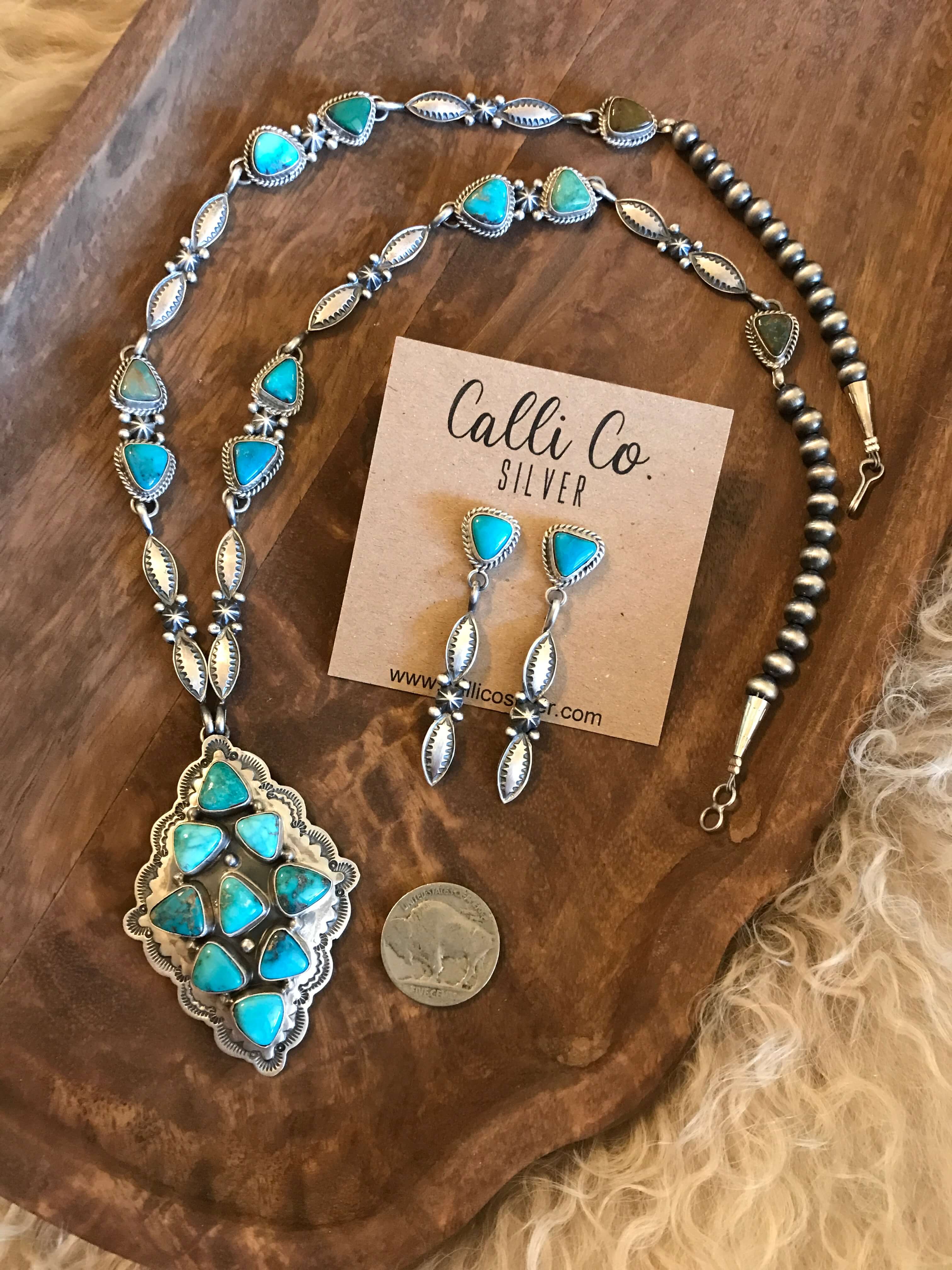 The Edisto Turquoise Statement Necklace Set-Necklaces-Calli Co., Turquoise and Silver Jewelry, Native American Handmade, Zuni Tribe, Navajo Tribe, Brock Texas