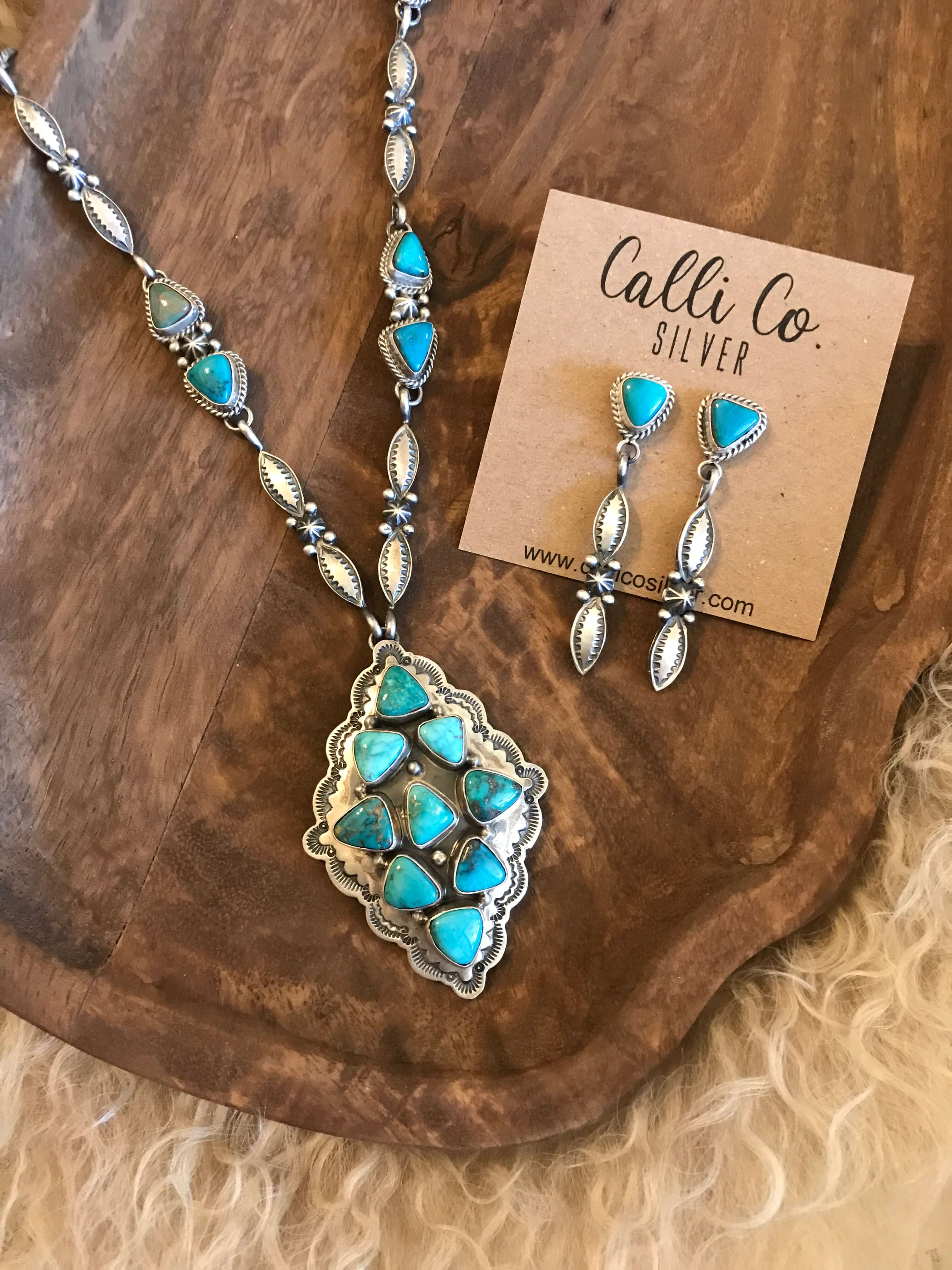 The Edisto Turquoise Statement Necklace Set-Necklaces-Calli Co., Turquoise and Silver Jewelry, Native American Handmade, Zuni Tribe, Navajo Tribe, Brock Texas