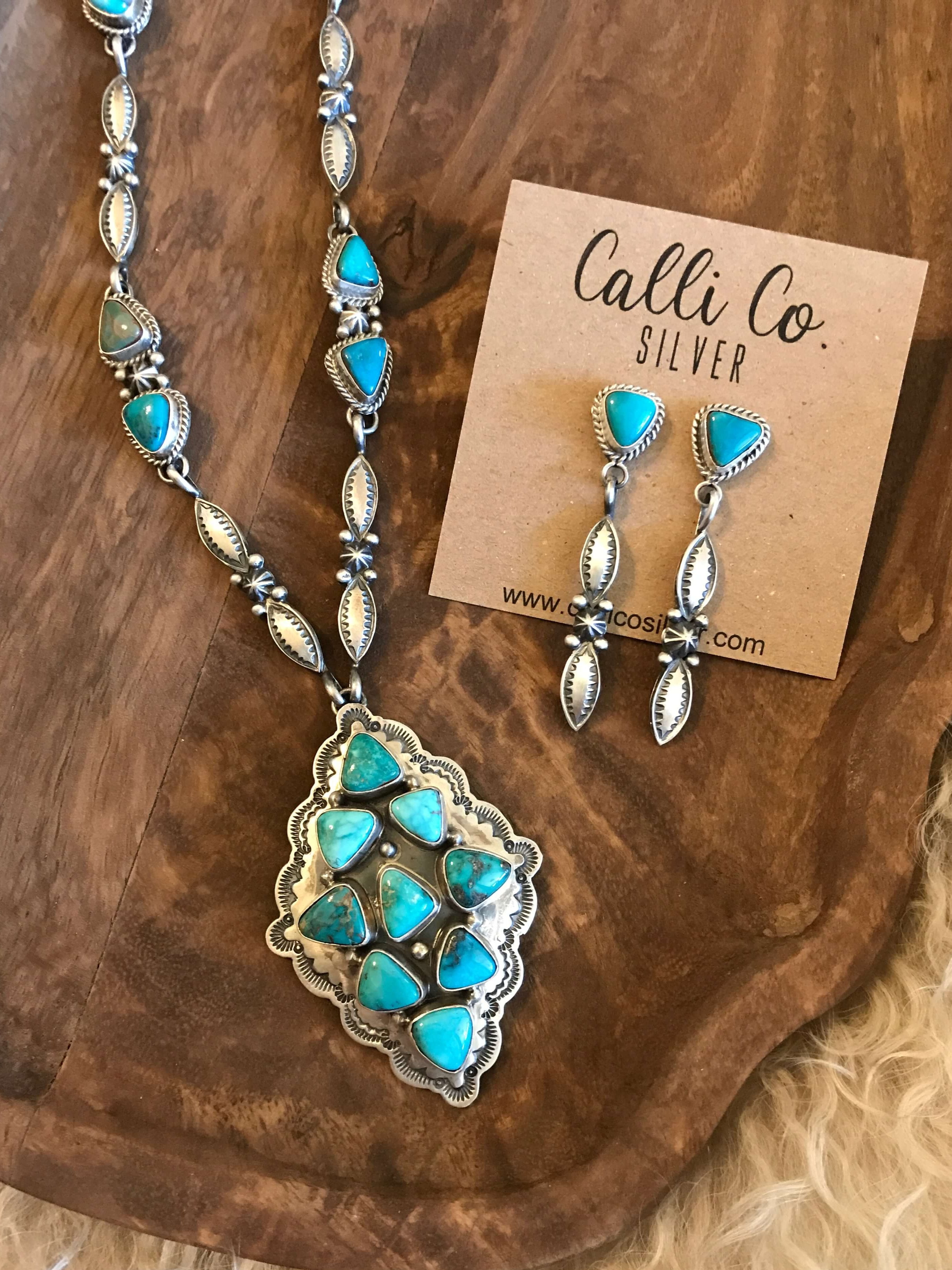 The Edisto Turquoise Statement Necklace Set-Necklaces-Calli Co., Turquoise and Silver Jewelry, Native American Handmade, Zuni Tribe, Navajo Tribe, Brock Texas