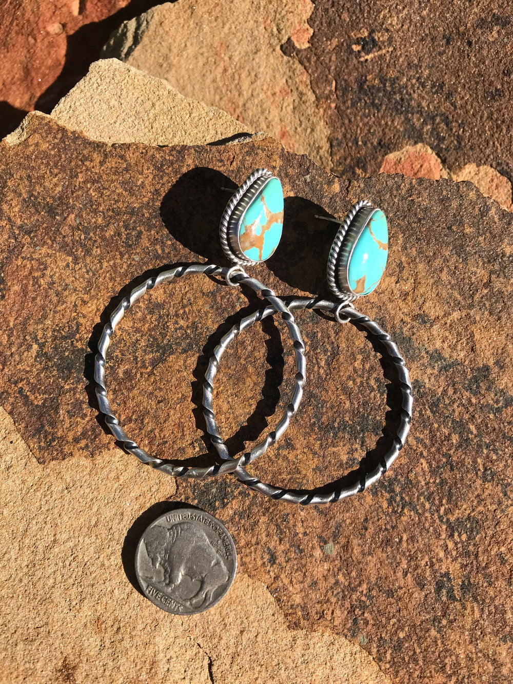 The Reeves Hoop Earrings, 7-Earrings-Calli Co., Turquoise and Silver Jewelry, Native American Handmade, Zuni Tribe, Navajo Tribe, Brock Texas