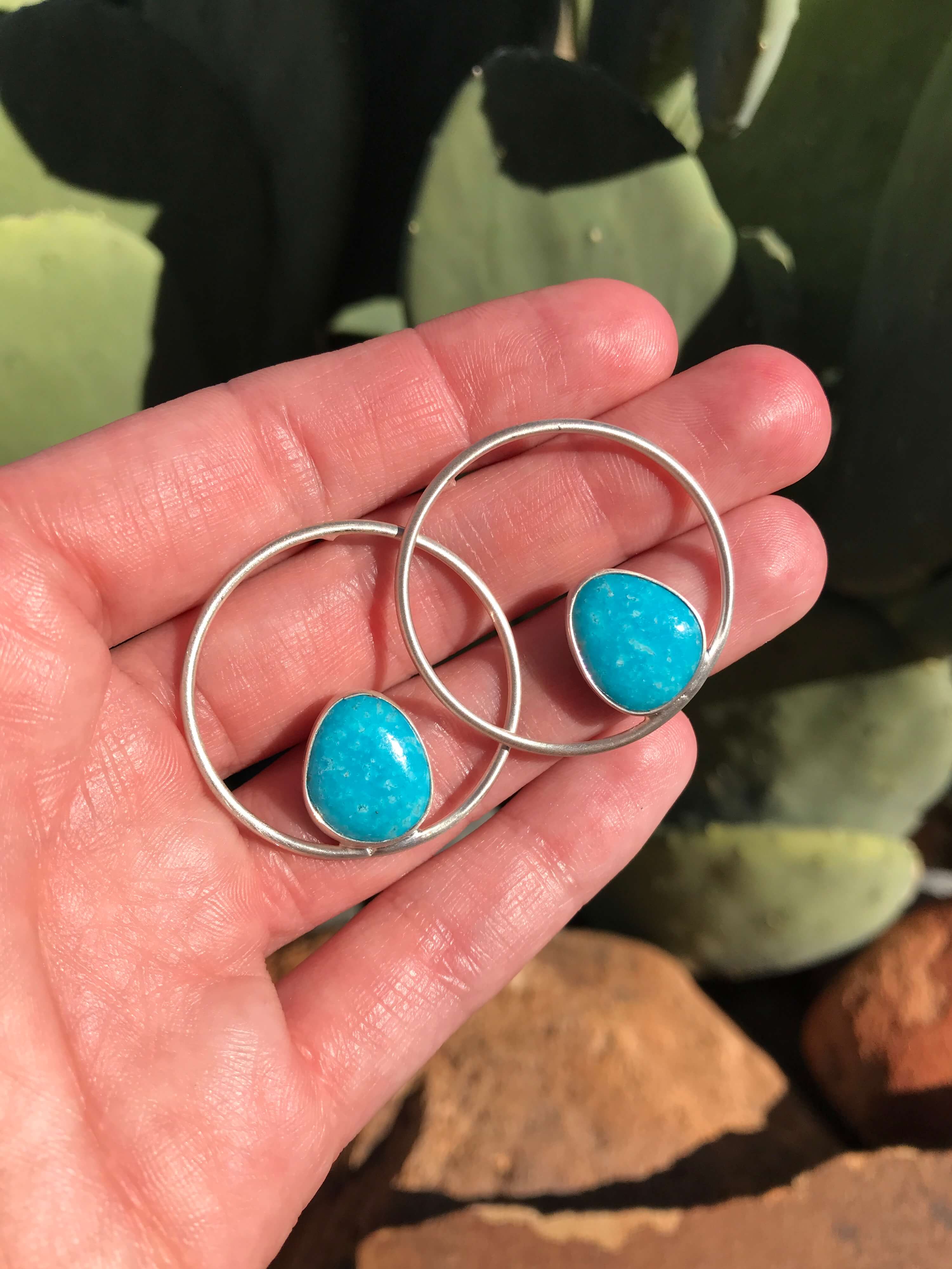 Sterling Silver shops Turquoise Hoop Earrings