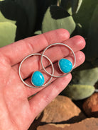 The Texon Turquoise Hoop Earrings, 2-Earrings-Calli Co., Turquoise and Silver Jewelry, Native American Handmade, Zuni Tribe, Navajo Tribe, Brock Texas