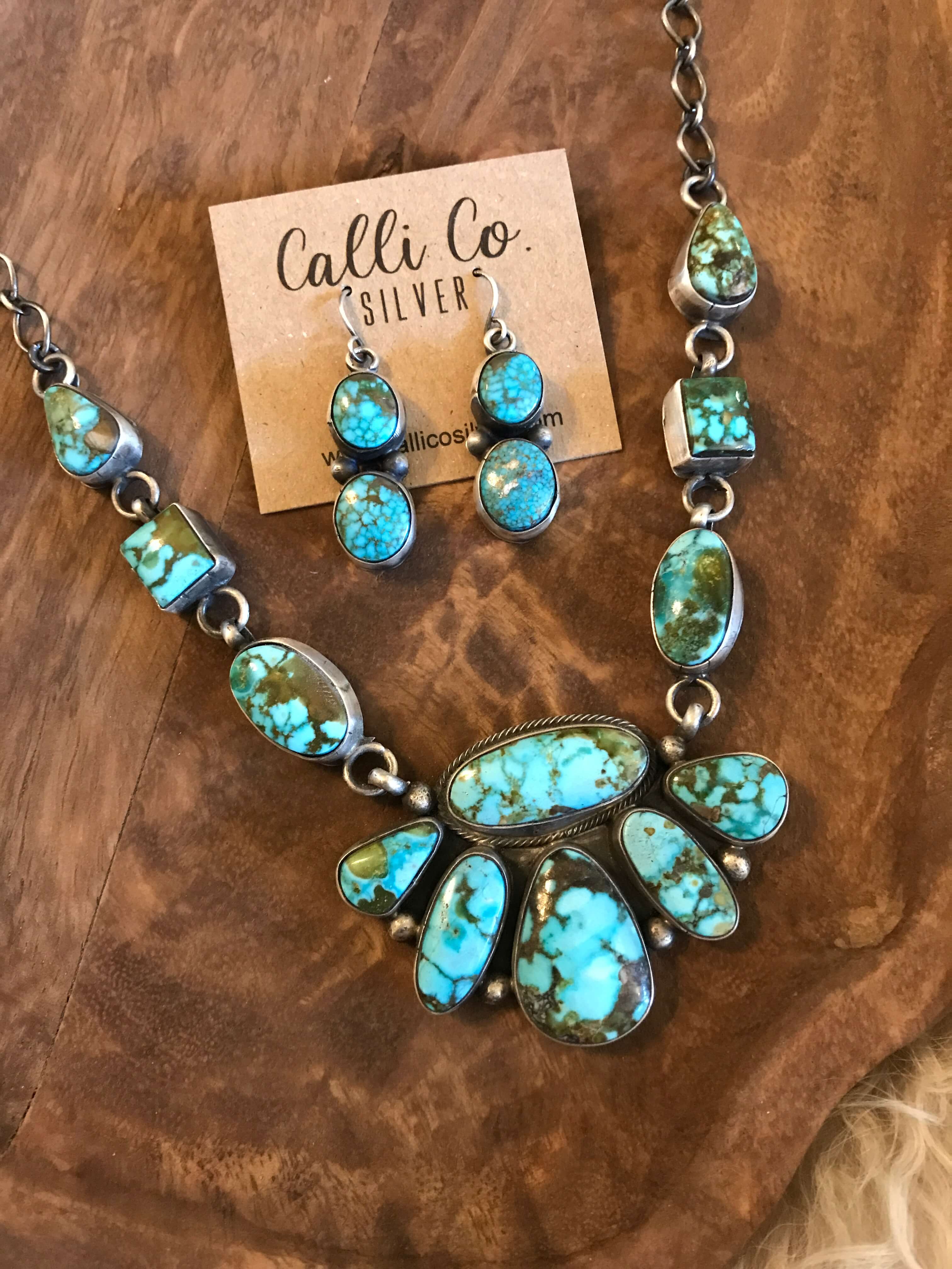 The Briscoe Turquoise Statement Necklace Set-Necklaces-Calli Co., Turquoise and Silver Jewelry, Native American Handmade, Zuni Tribe, Navajo Tribe, Brock Texas