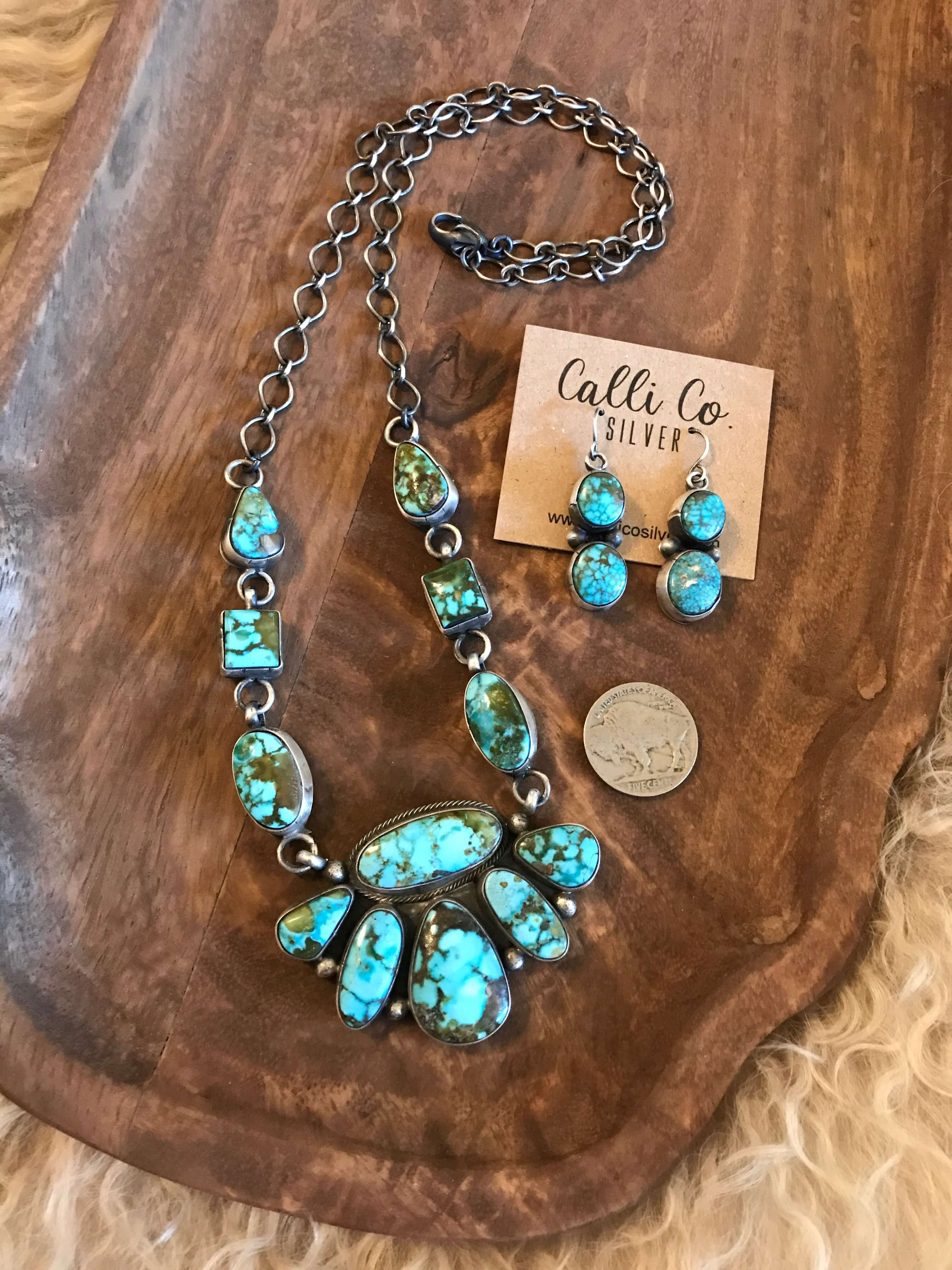 The Briscoe Turquoise Statement Necklace Set-Necklaces-Calli Co., Turquoise and Silver Jewelry, Native American Handmade, Zuni Tribe, Navajo Tribe, Brock Texas