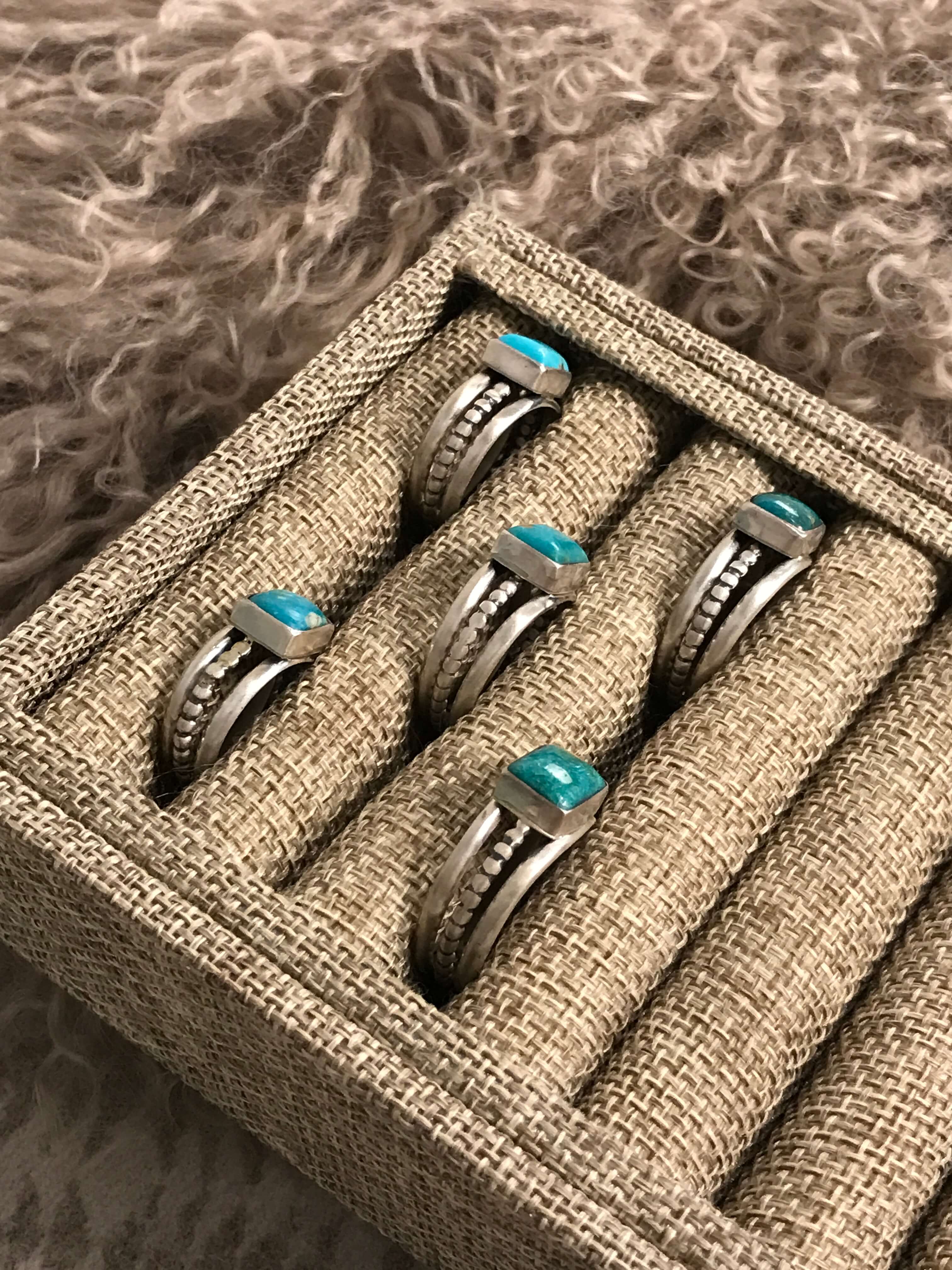 The Moab Rings in Turquoise-Rings-Calli Co., Turquoise and Silver Jewelry, Native American Handmade, Zuni Tribe, Navajo Tribe, Brock Texas