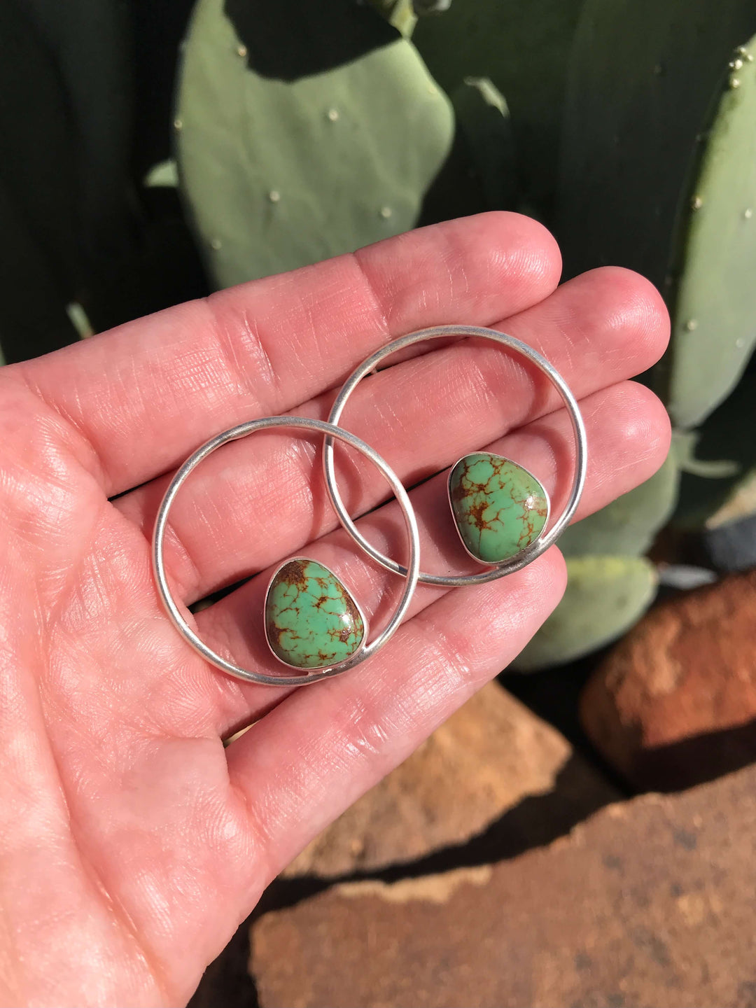The Texon Turquoise Hoop Earrings, 3-Earrings-Calli Co., Turquoise and Silver Jewelry, Native American Handmade, Zuni Tribe, Navajo Tribe, Brock Texas