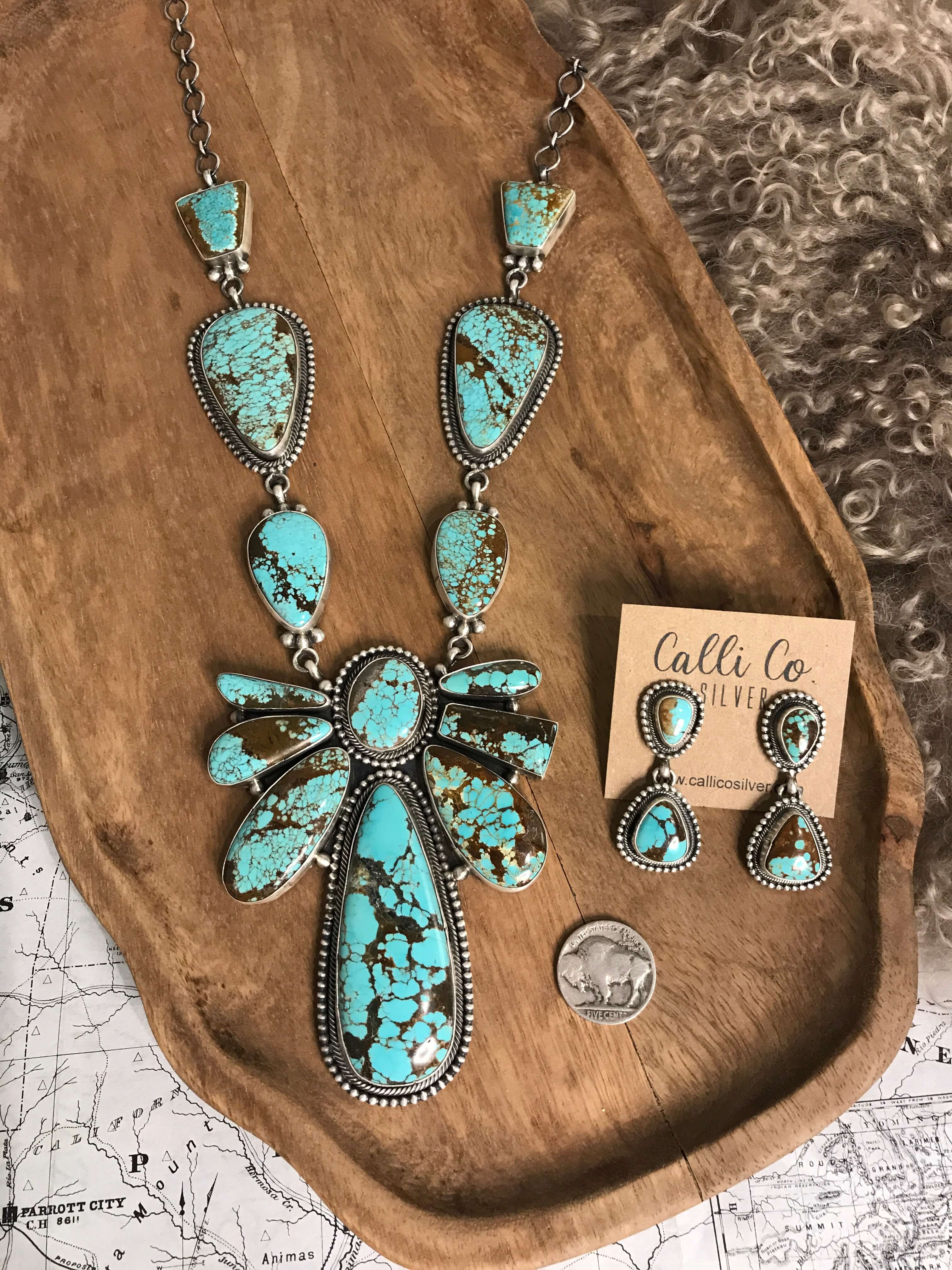 The Alabaster Turquoise Statement Necklace Set-Necklaces-Calli Co., Turquoise and Silver Jewelry, Native American Handmade, Zuni Tribe, Navajo Tribe, Brock Texas