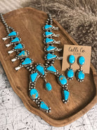 The Reign Squash Blossom Necklace Set-Necklaces-Calli Co., Turquoise and Silver Jewelry, Native American Handmade, Zuni Tribe, Navajo Tribe, Brock Texas