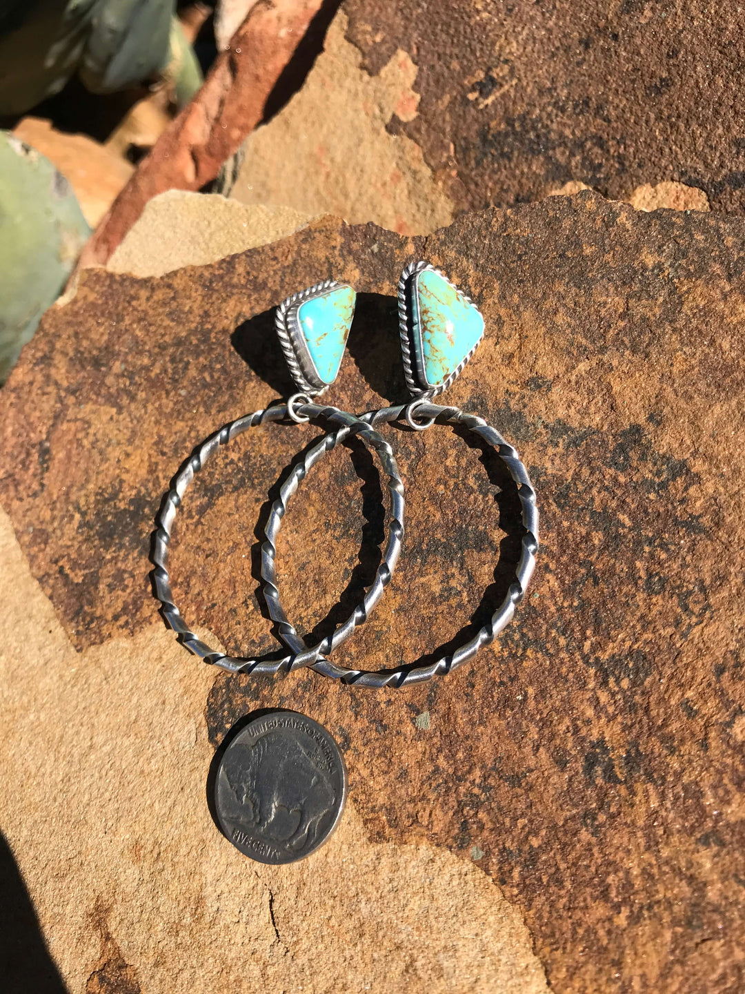 The Reeves Hoop Earrings, 10-Earrings-Calli Co., Turquoise and Silver Jewelry, Native American Handmade, Zuni Tribe, Navajo Tribe, Brock Texas
