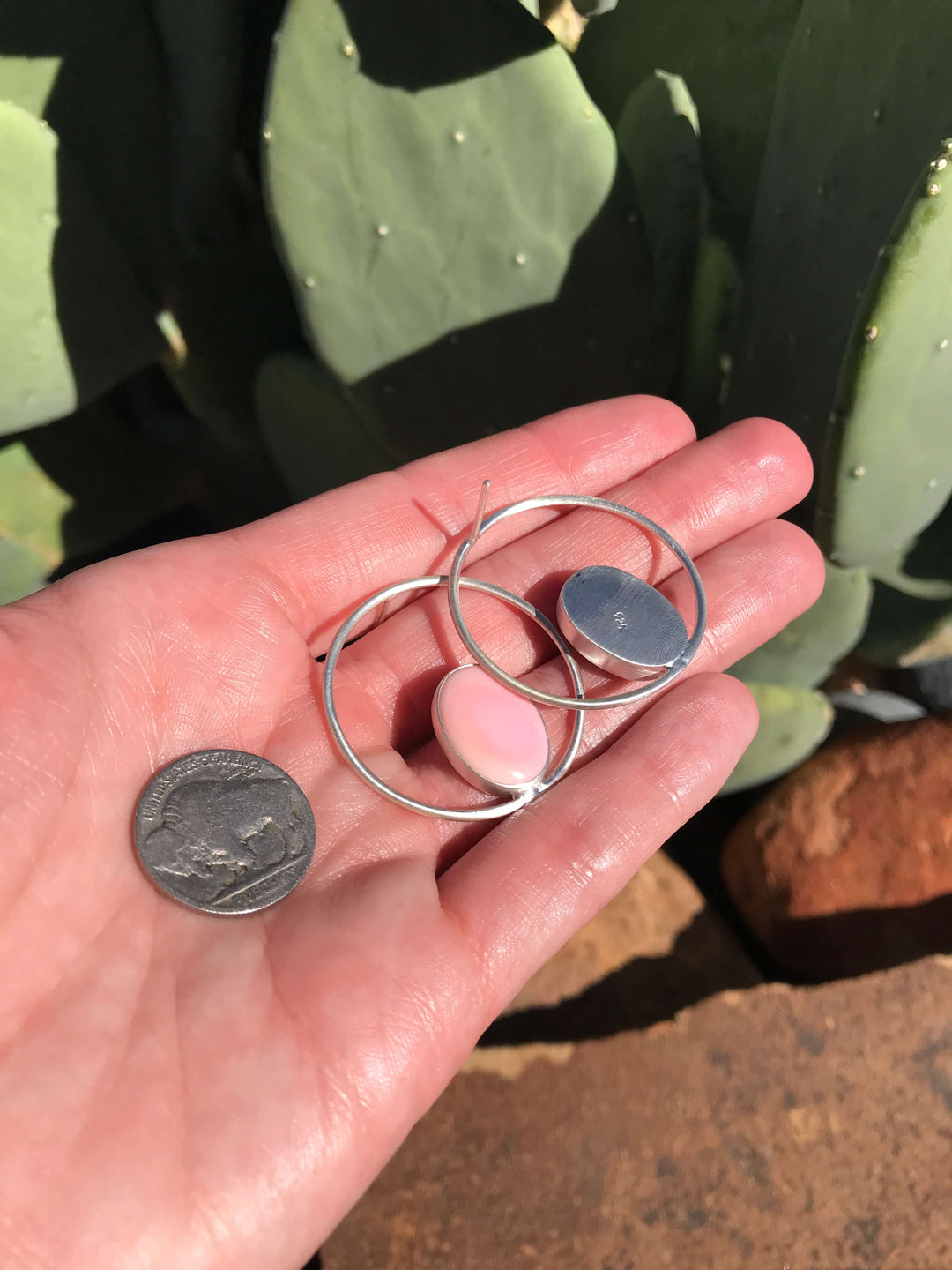 The Texon Pink Conch Hoop Earrings, 10-Earrings-Calli Co., Turquoise and Silver Jewelry, Native American Handmade, Zuni Tribe, Navajo Tribe, Brock Texas