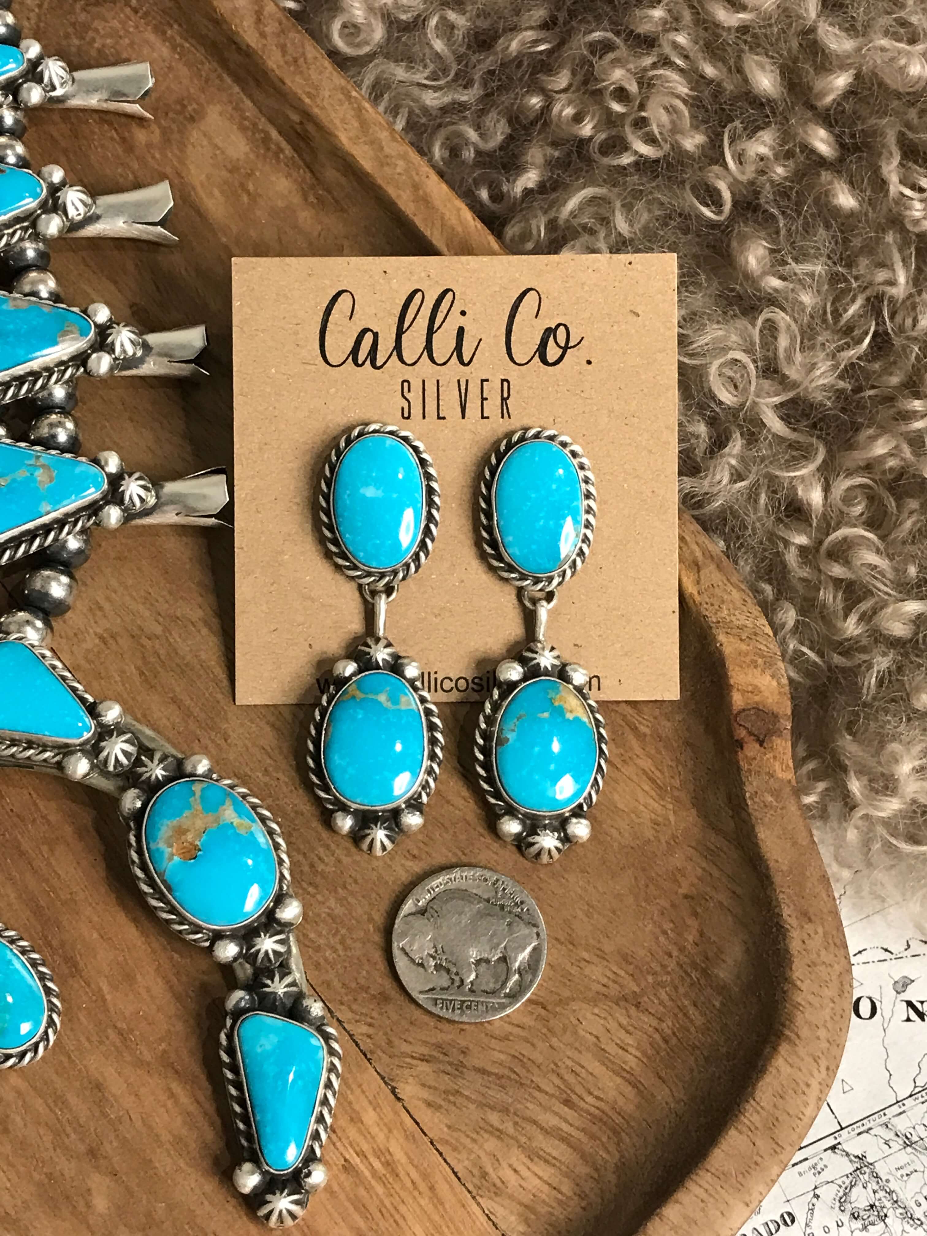 The Reign Squash Blossom Necklace Set-Necklaces-Calli Co., Turquoise and Silver Jewelry, Native American Handmade, Zuni Tribe, Navajo Tribe, Brock Texas