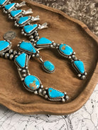The Reign Squash Blossom Necklace Set-Necklaces-Calli Co., Turquoise and Silver Jewelry, Native American Handmade, Zuni Tribe, Navajo Tribe, Brock Texas