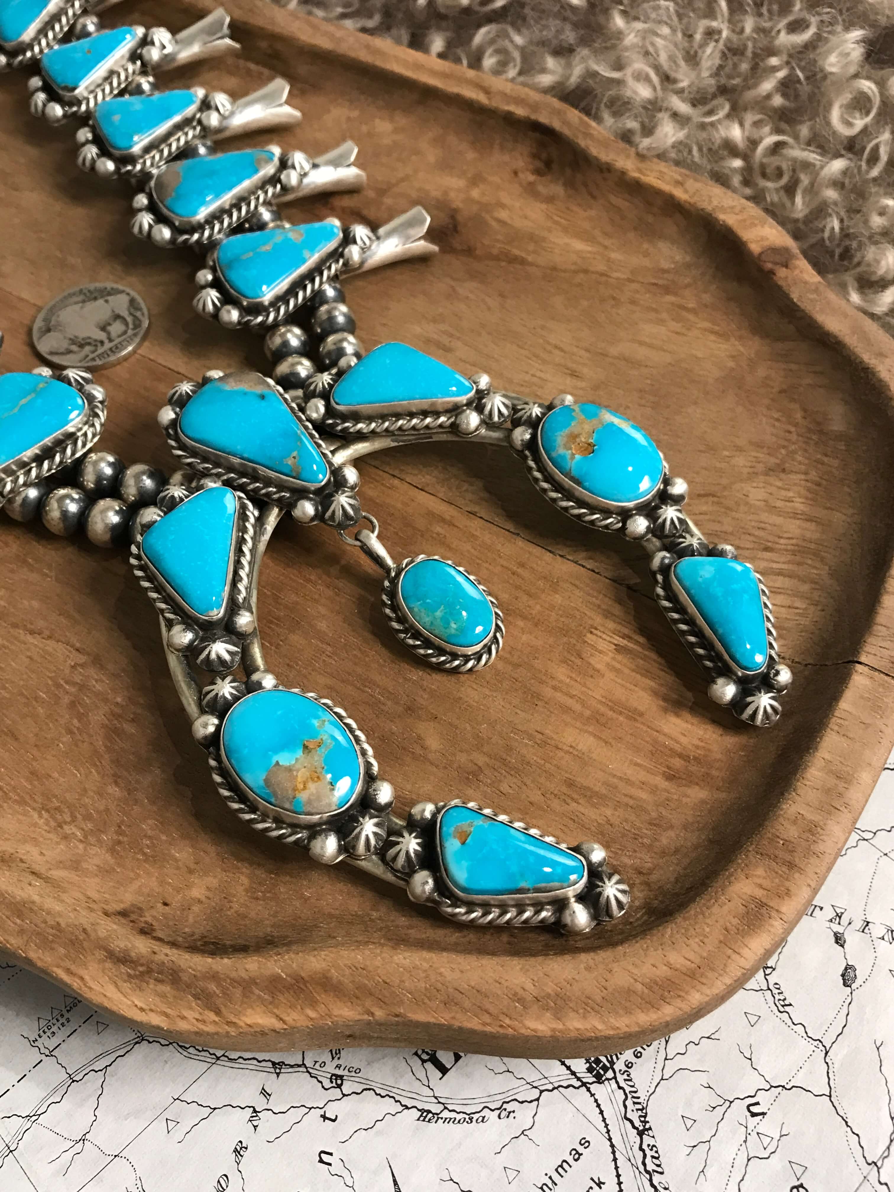 The Reign Squash Blossom Necklace Set-Necklaces-Calli Co., Turquoise and Silver Jewelry, Native American Handmade, Zuni Tribe, Navajo Tribe, Brock Texas