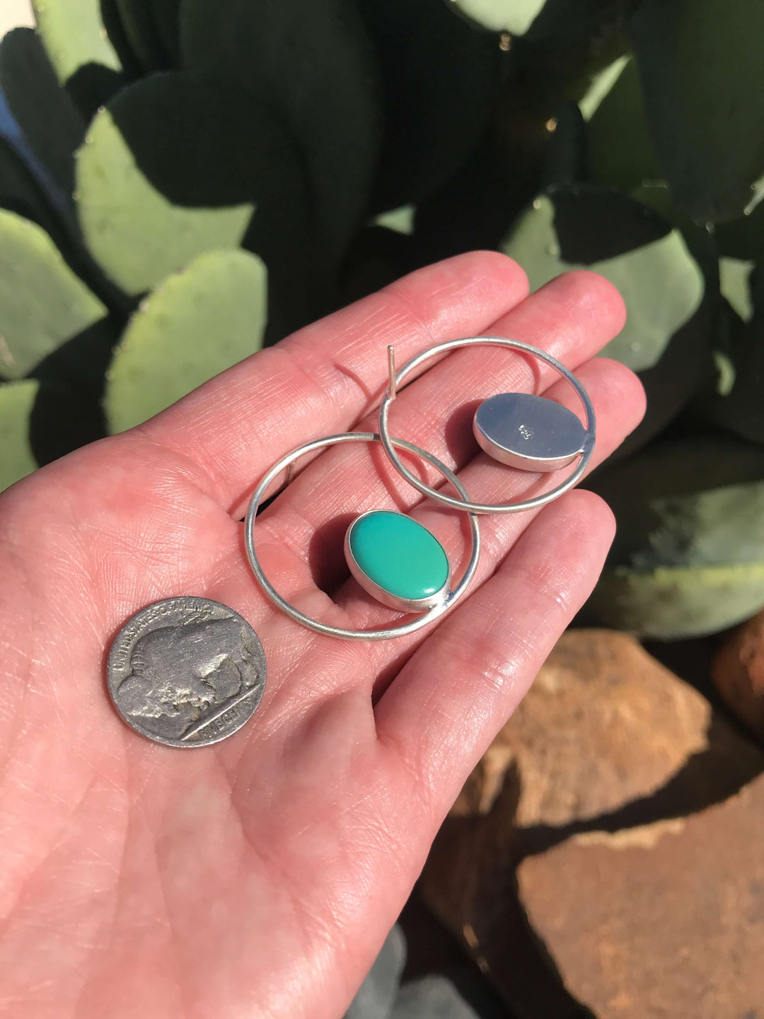 The Texon Turquoise Hoop Earrings, 4-Earrings-Calli Co., Turquoise and Silver Jewelry, Native American Handmade, Zuni Tribe, Navajo Tribe, Brock Texas