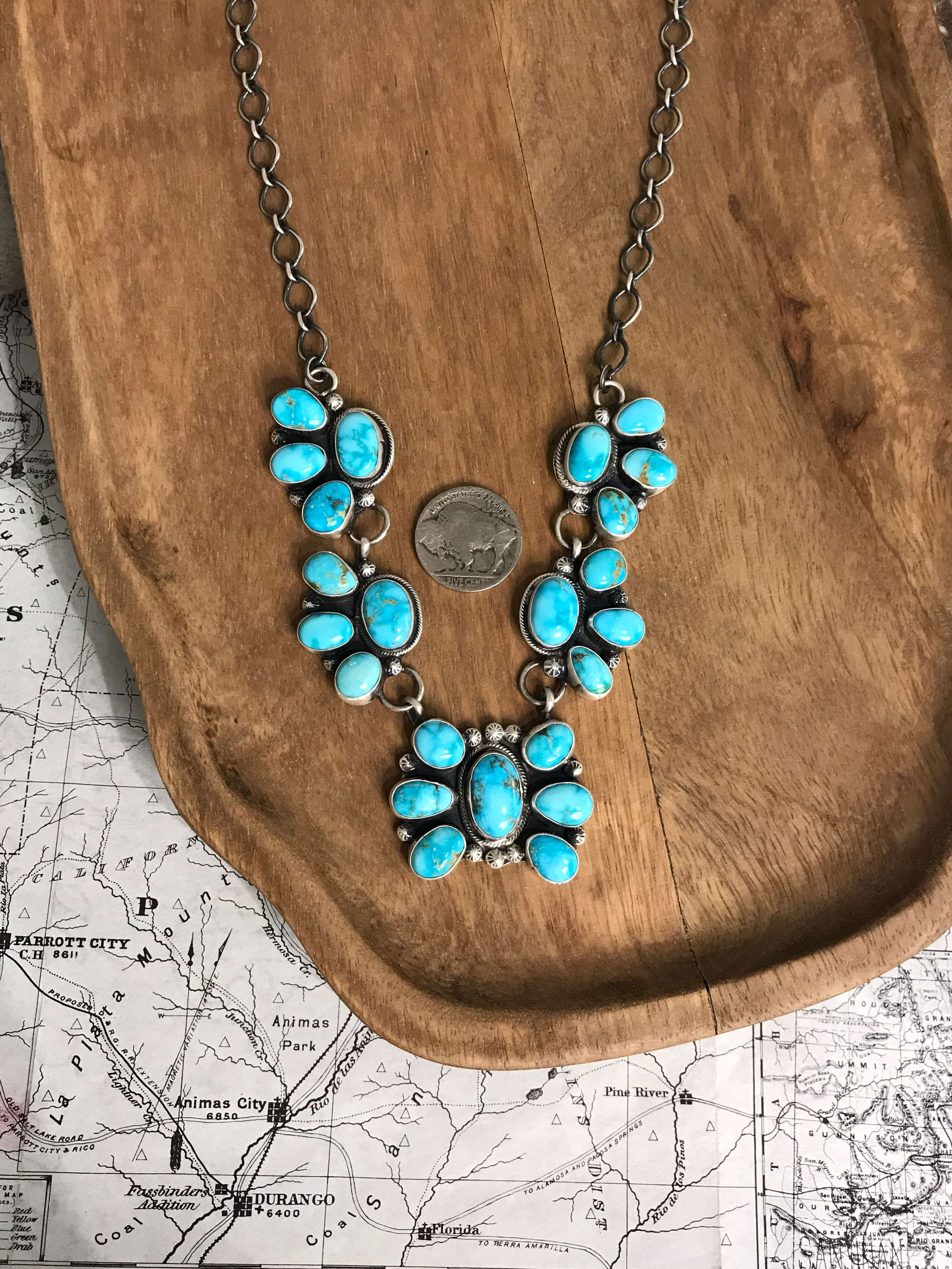 The Jolene Turquoise Statement Necklace Set-Necklaces-Calli Co., Turquoise and Silver Jewelry, Native American Handmade, Zuni Tribe, Navajo Tribe, Brock Texas