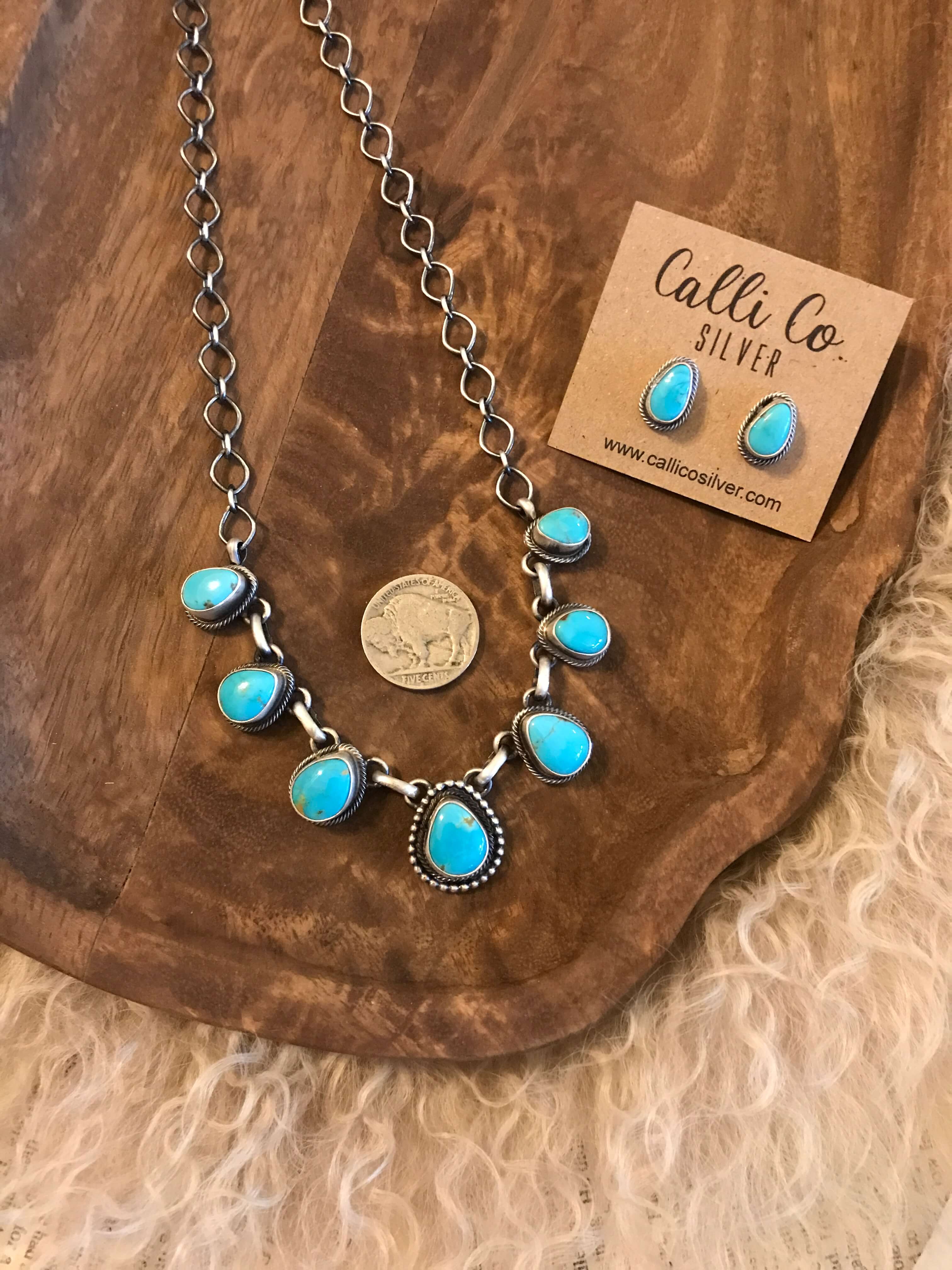 The Trentaz Turquoise Necklace Set, 2-Necklaces-Calli Co., Turquoise and Silver Jewelry, Native American Handmade, Zuni Tribe, Navajo Tribe, Brock Texas