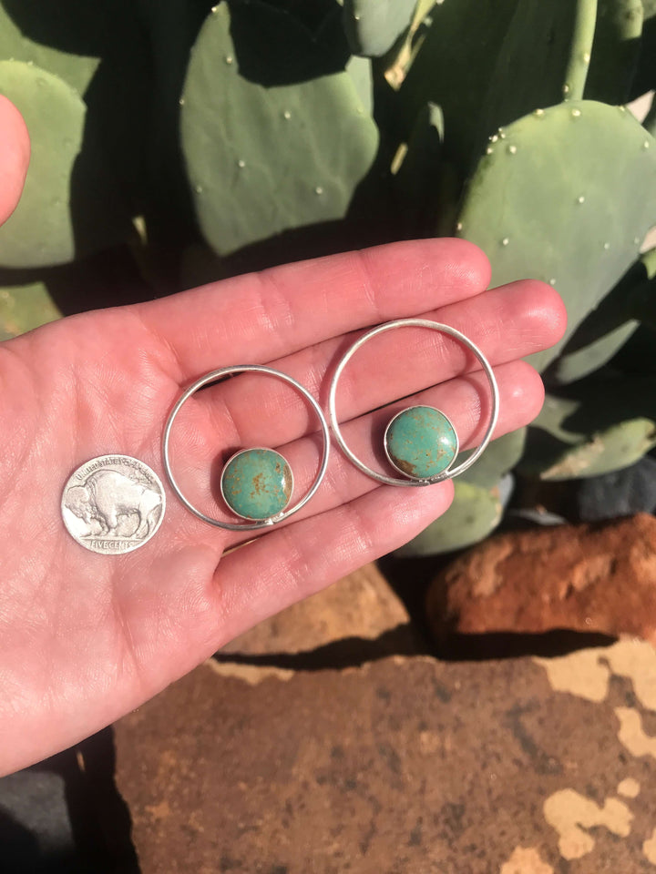 The Texon Turquoise Hoop Earrings, 8-Earrings-Calli Co., Turquoise and Silver Jewelry, Native American Handmade, Zuni Tribe, Navajo Tribe, Brock Texas