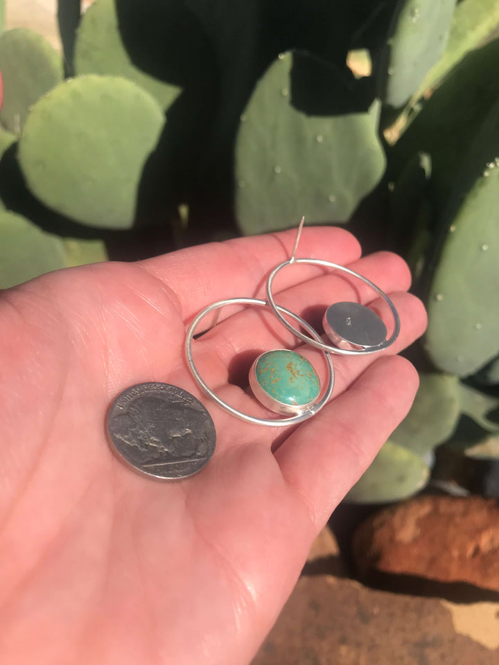 The Texon Turquoise Hoop Earrings, 8-Earrings-Calli Co., Turquoise and Silver Jewelry, Native American Handmade, Zuni Tribe, Navajo Tribe, Brock Texas