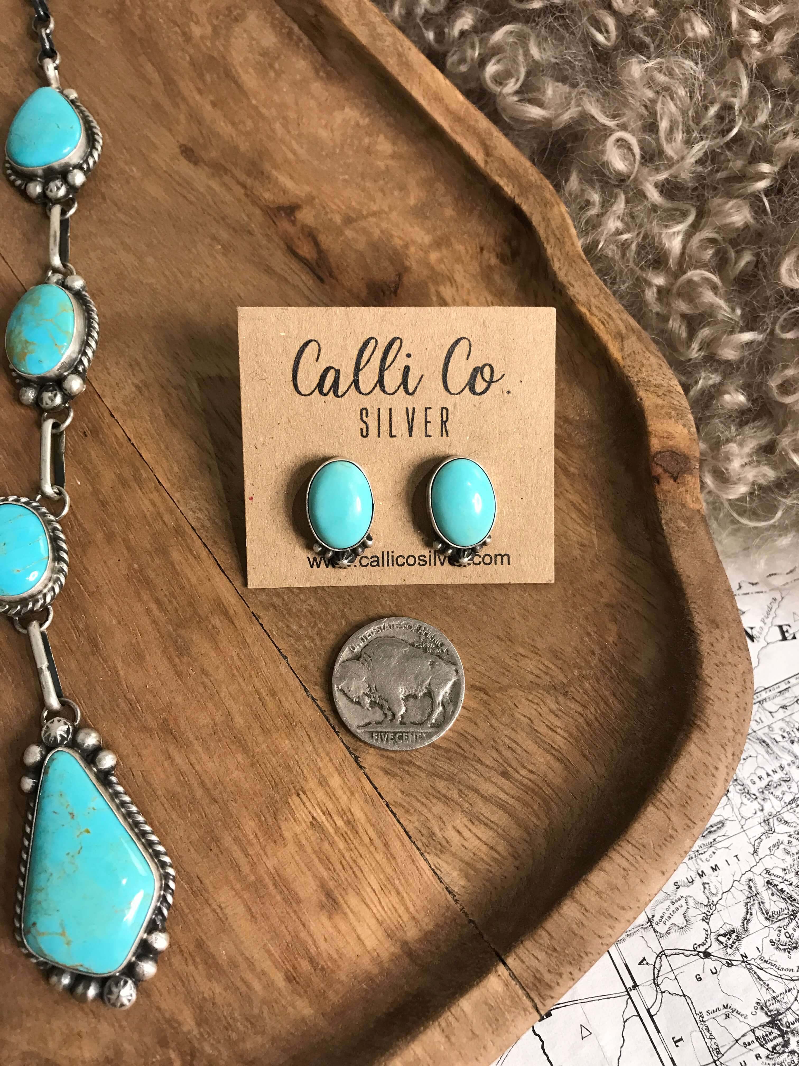 The Lakota Turquoise Lariat Necklace Set-Necklaces-Calli Co., Turquoise and Silver Jewelry, Native American Handmade, Zuni Tribe, Navajo Tribe, Brock Texas