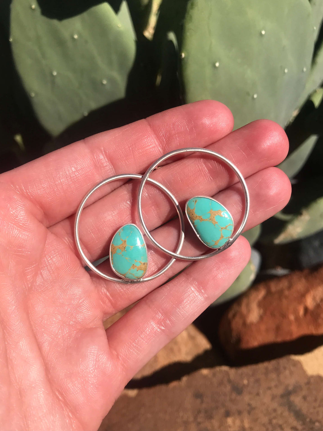 The Texon Turquoise Hoop Earrings, 6-Earrings-Calli Co., Turquoise and Silver Jewelry, Native American Handmade, Zuni Tribe, Navajo Tribe, Brock Texas