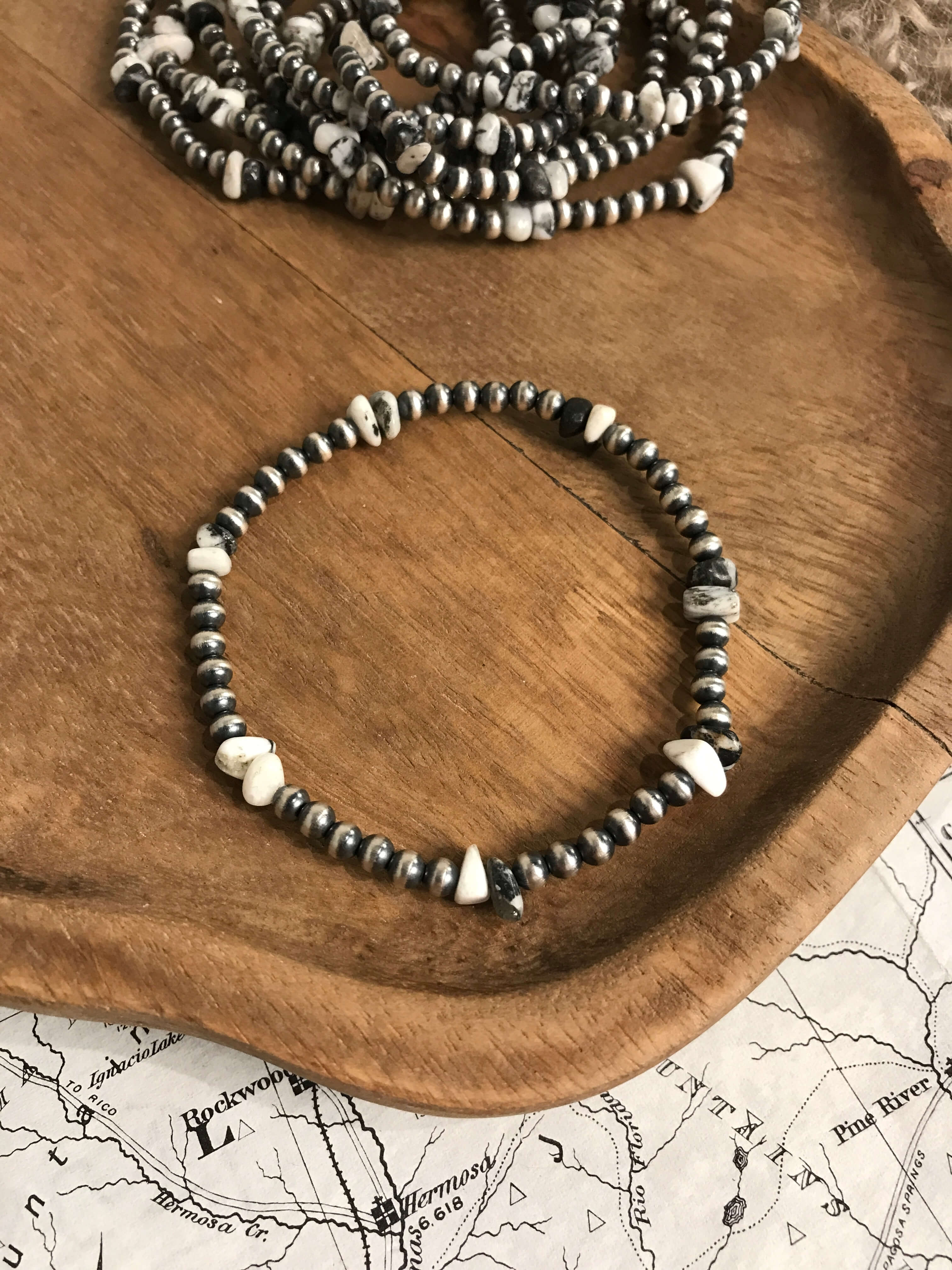 The Cassidy White Buffalo Stretch Bracelet-Bracelets & Cuffs-Calli Co., Turquoise and Silver Jewelry, Native American Handmade, Zuni Tribe, Navajo Tribe, Brock Texas