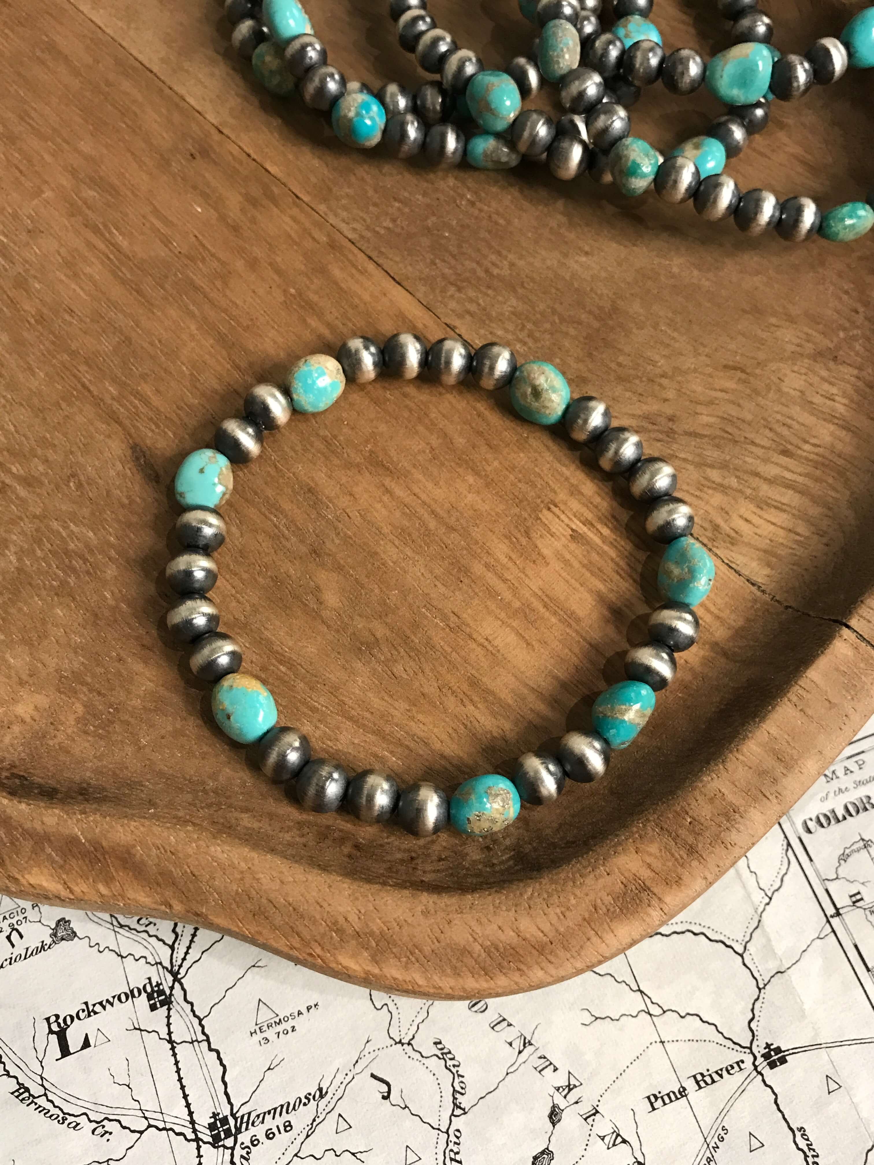 The Camino Blue Stretch Bracelet-Bracelets & Cuffs-Calli Co., Turquoise and Silver Jewelry, Native American Handmade, Zuni Tribe, Navajo Tribe, Brock Texas