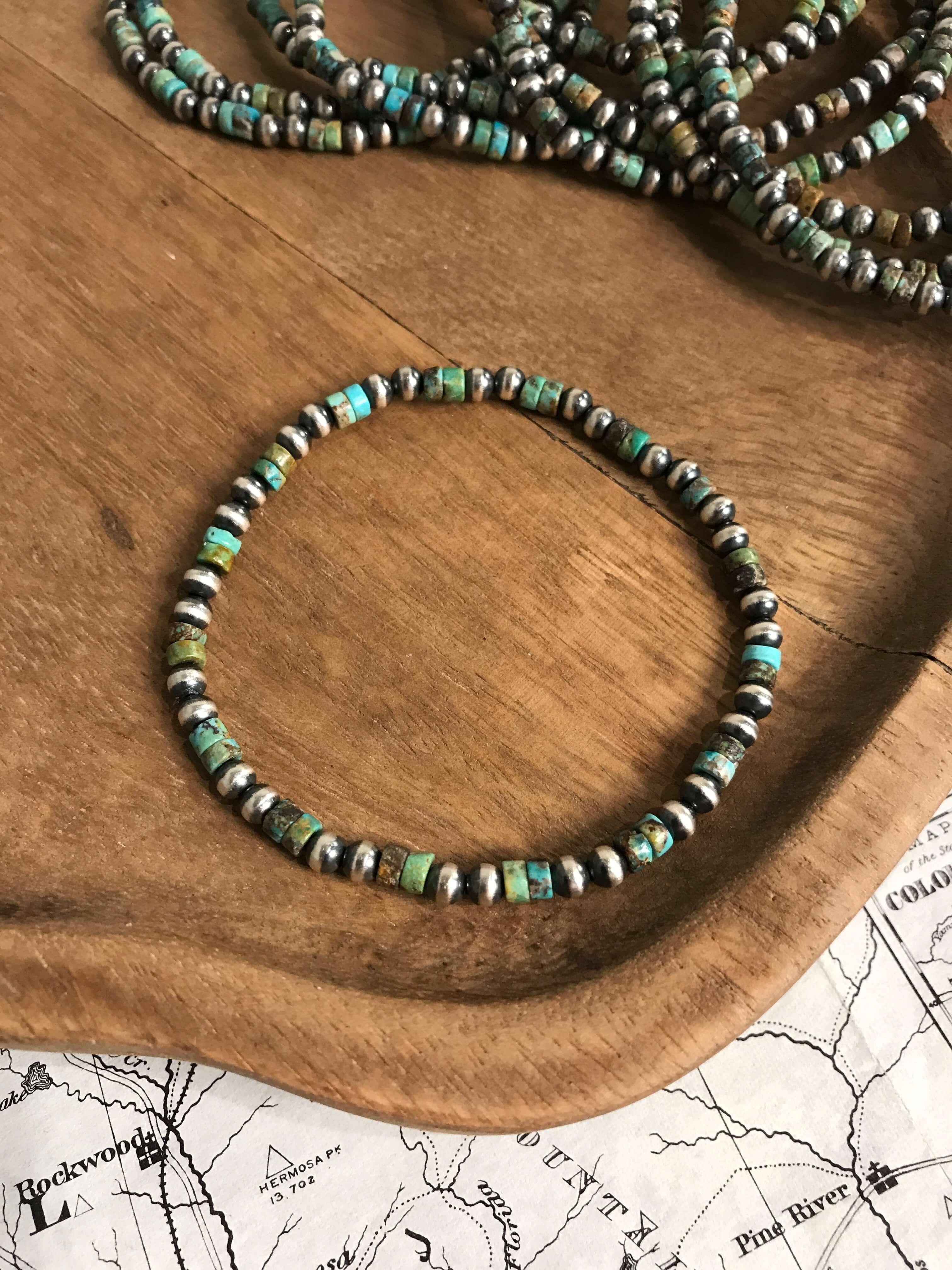 The Jessa Stretch Bracelet-Bracelets & Cuffs-Calli Co., Turquoise and Silver Jewelry, Native American Handmade, Zuni Tribe, Navajo Tribe, Brock Texas