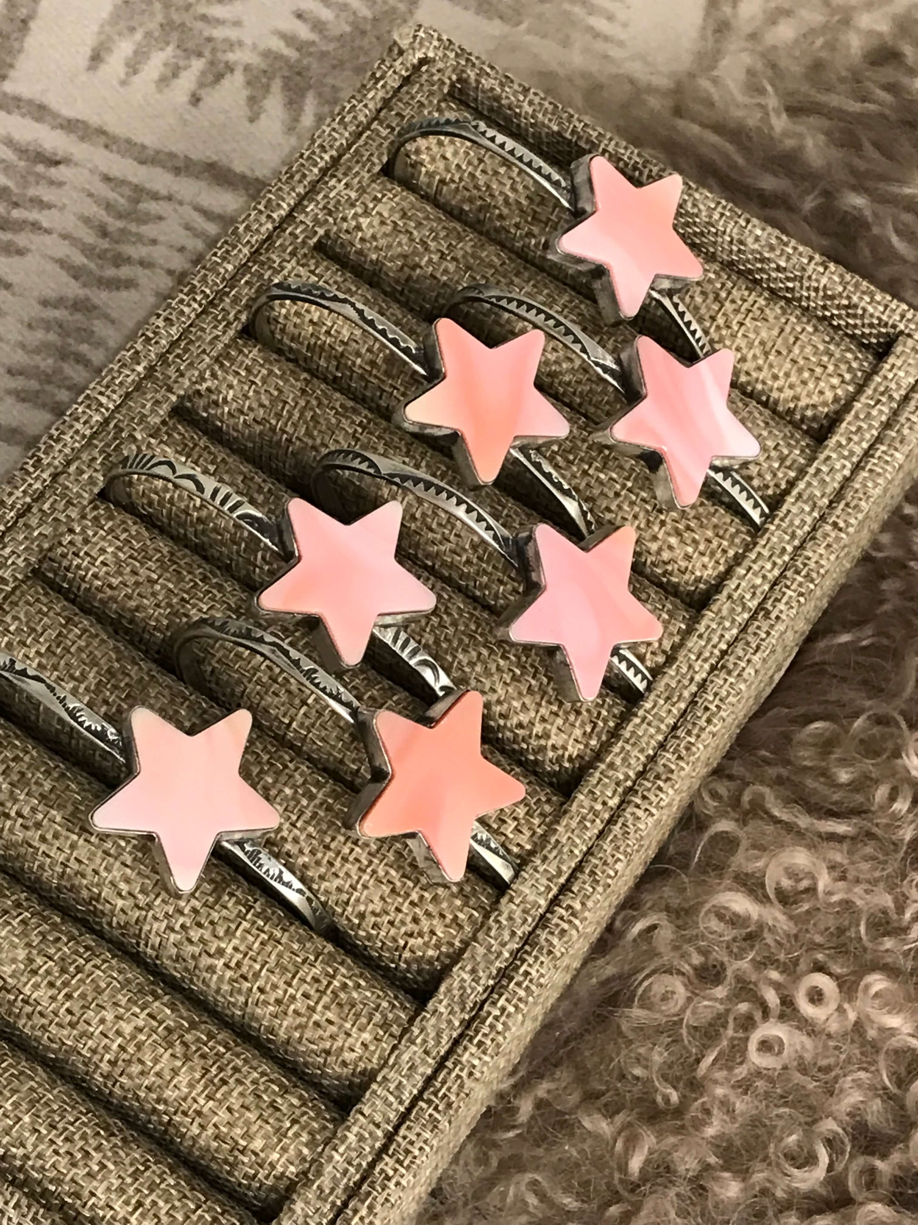 The Stardust Pink Conch Cuffs-Bracelets & Cuffs-Calli Co., Turquoise and Silver Jewelry, Native American Handmade, Zuni Tribe, Navajo Tribe, Brock Texas