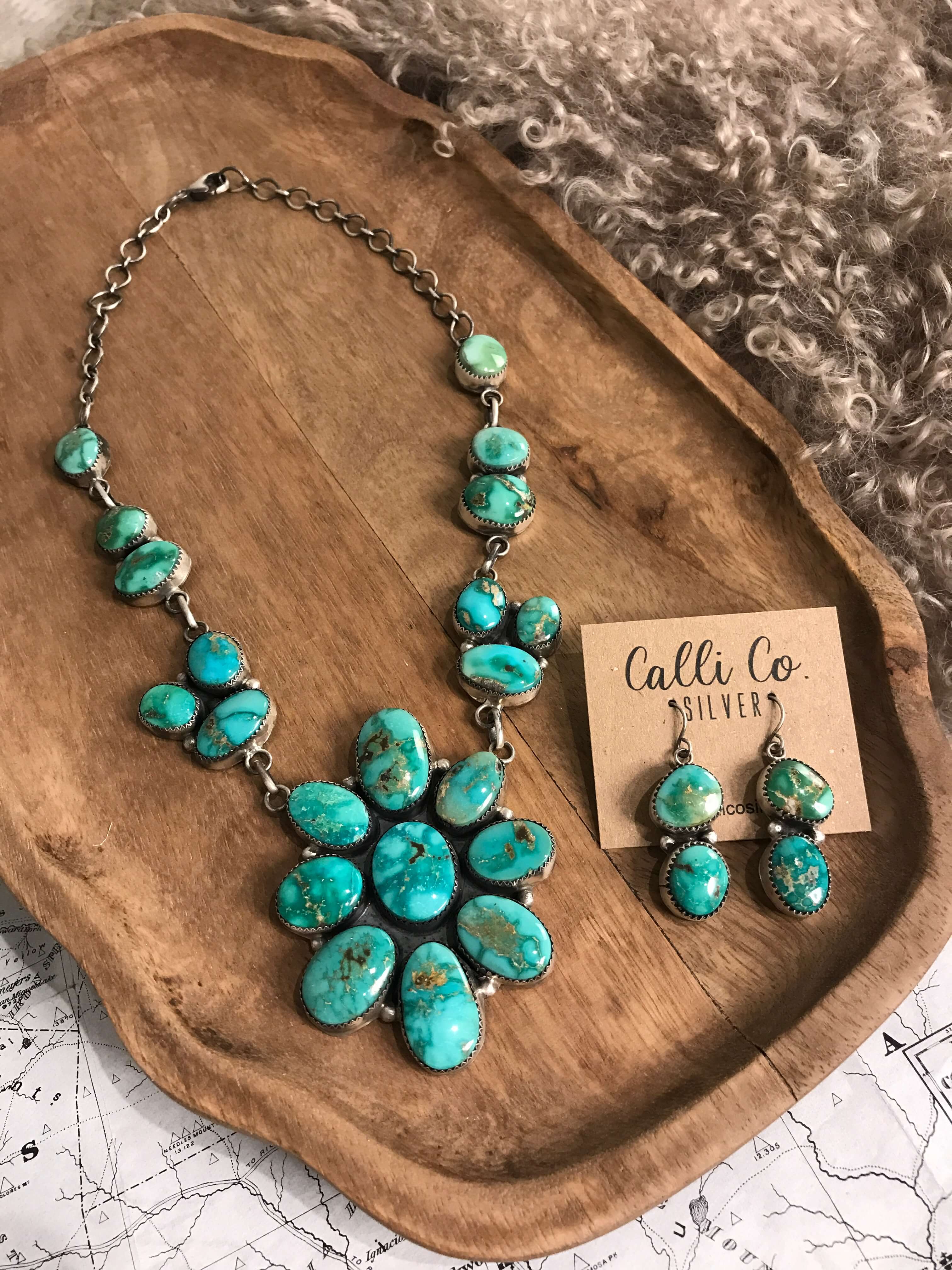 The Oakhaven Turquoise Statement Necklace Set-Necklaces-Calli Co., Turquoise and Silver Jewelry, Native American Handmade, Zuni Tribe, Navajo Tribe, Brock Texas