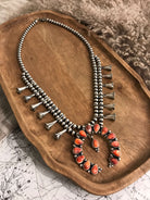 The Red Thorne Squash Blossom Necklace-Necklaces-Calli Co., Turquoise and Silver Jewelry, Native American Handmade, Zuni Tribe, Navajo Tribe, Brock Texas