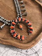 The Red Thorne Squash Blossom Necklace-Necklaces-Calli Co., Turquoise and Silver Jewelry, Native American Handmade, Zuni Tribe, Navajo Tribe, Brock Texas