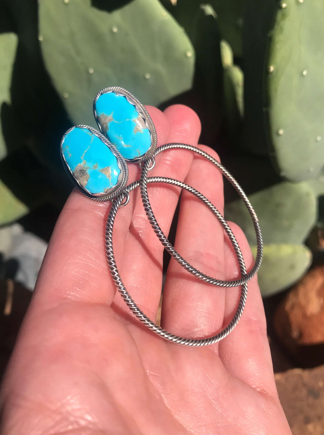 The Reeves Hoop Earrings, 5-Earrings-Calli Co., Turquoise and Silver Jewelry, Native American Handmade, Zuni Tribe, Navajo Tribe, Brock Texas