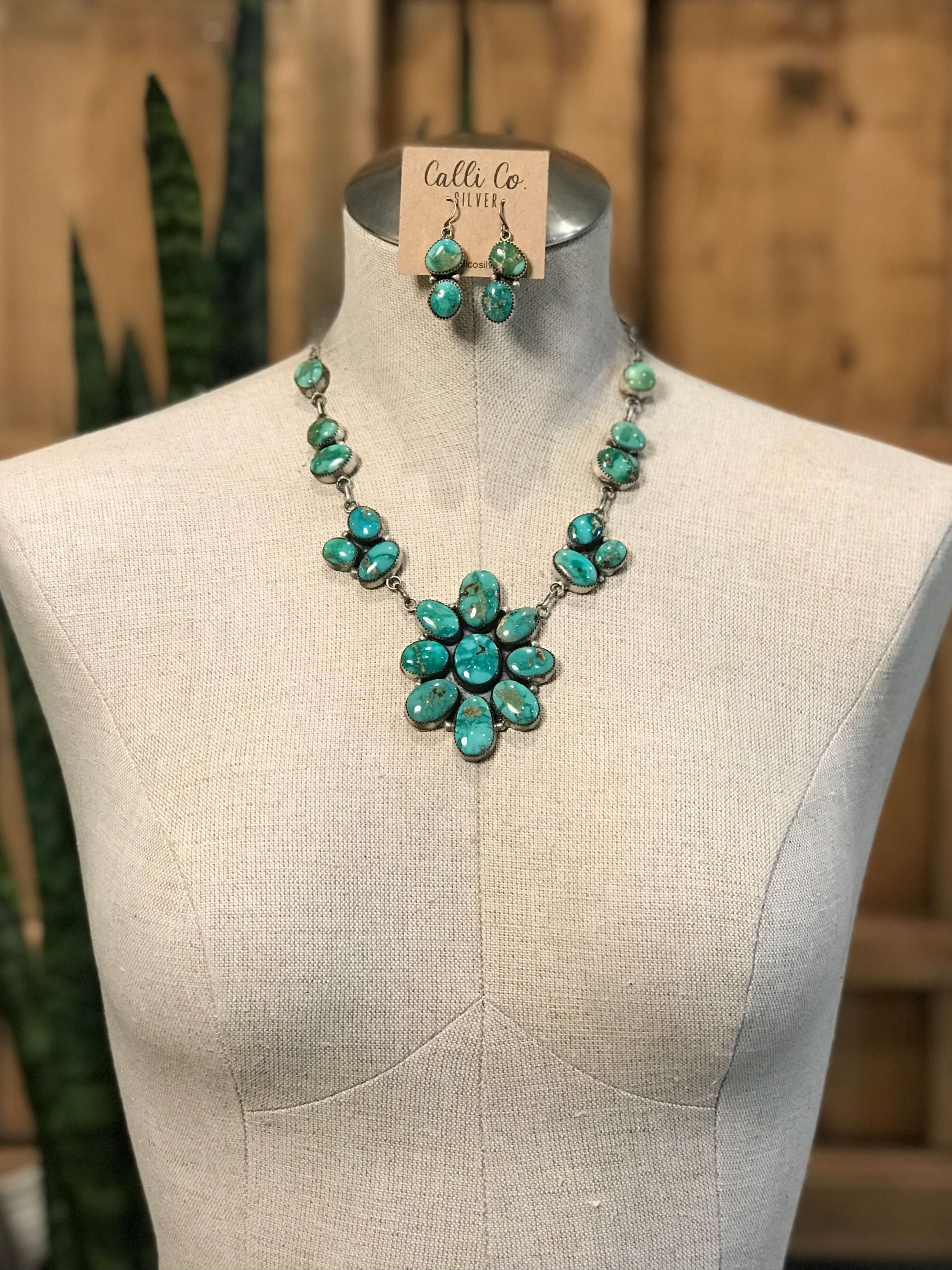 The Oakhaven Turquoise Statement Necklace Set-Necklaces-Calli Co., Turquoise and Silver Jewelry, Native American Handmade, Zuni Tribe, Navajo Tribe, Brock Texas