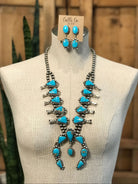 The Reign Squash Blossom Necklace Set-Necklaces-Calli Co., Turquoise and Silver Jewelry, Native American Handmade, Zuni Tribe, Navajo Tribe, Brock Texas