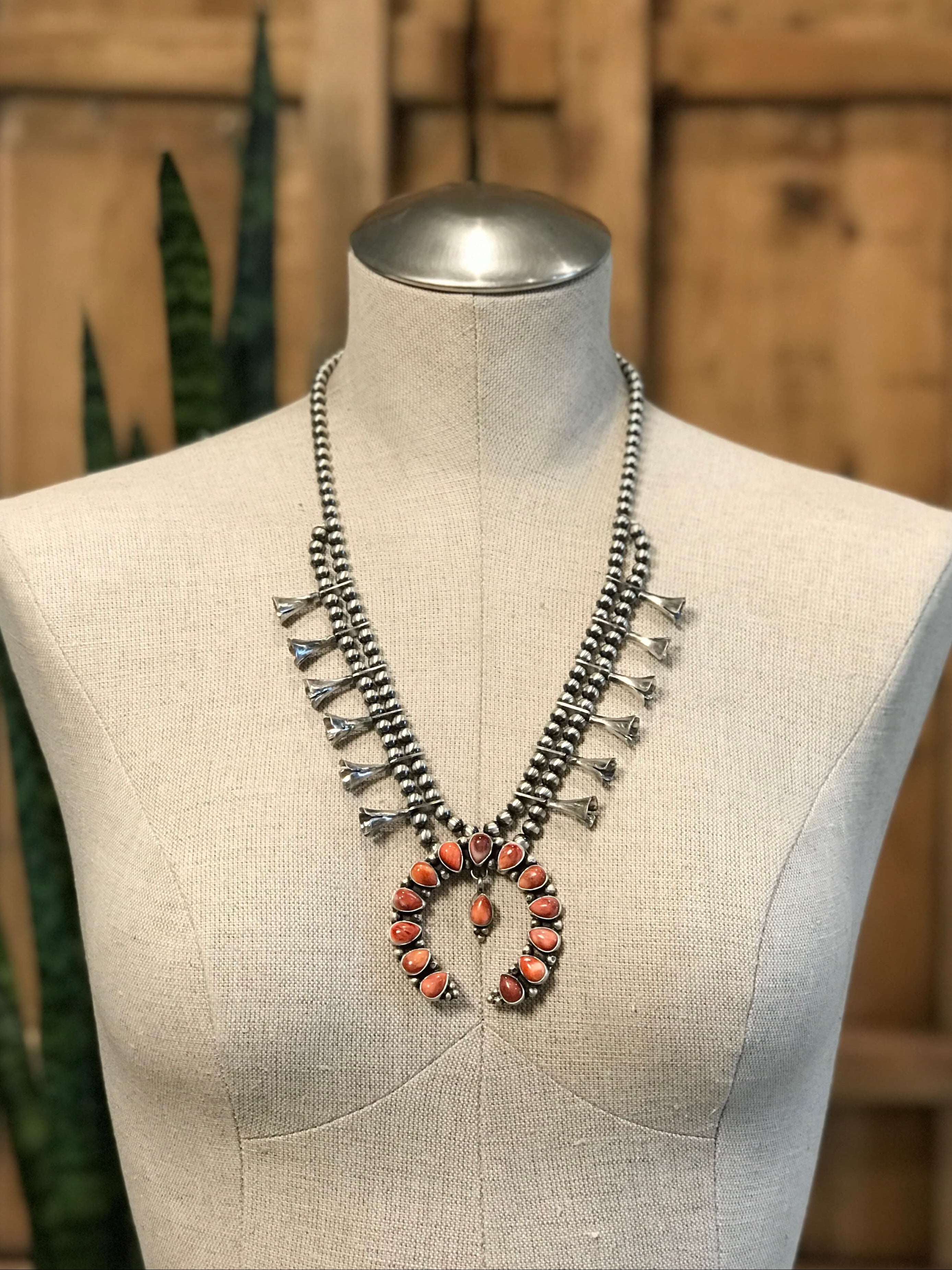 The Red Thorne Squash Blossom Necklace-Necklaces-Calli Co., Turquoise and Silver Jewelry, Native American Handmade, Zuni Tribe, Navajo Tribe, Brock Texas