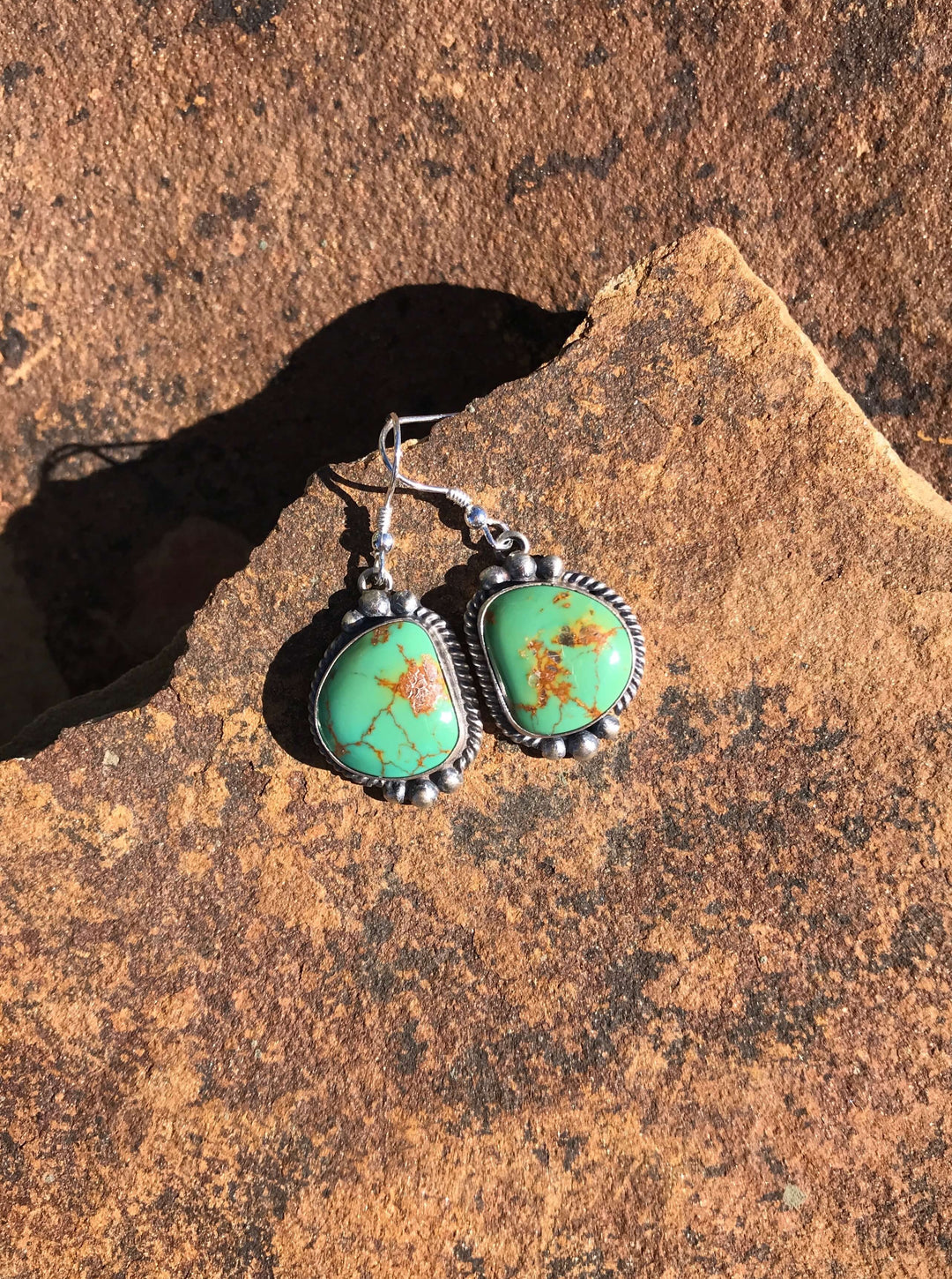 The Turquoise Dangle Earrings, 2-Earrings-Calli Co., Turquoise and Silver Jewelry, Native American Handmade, Zuni Tribe, Navajo Tribe, Brock Texas