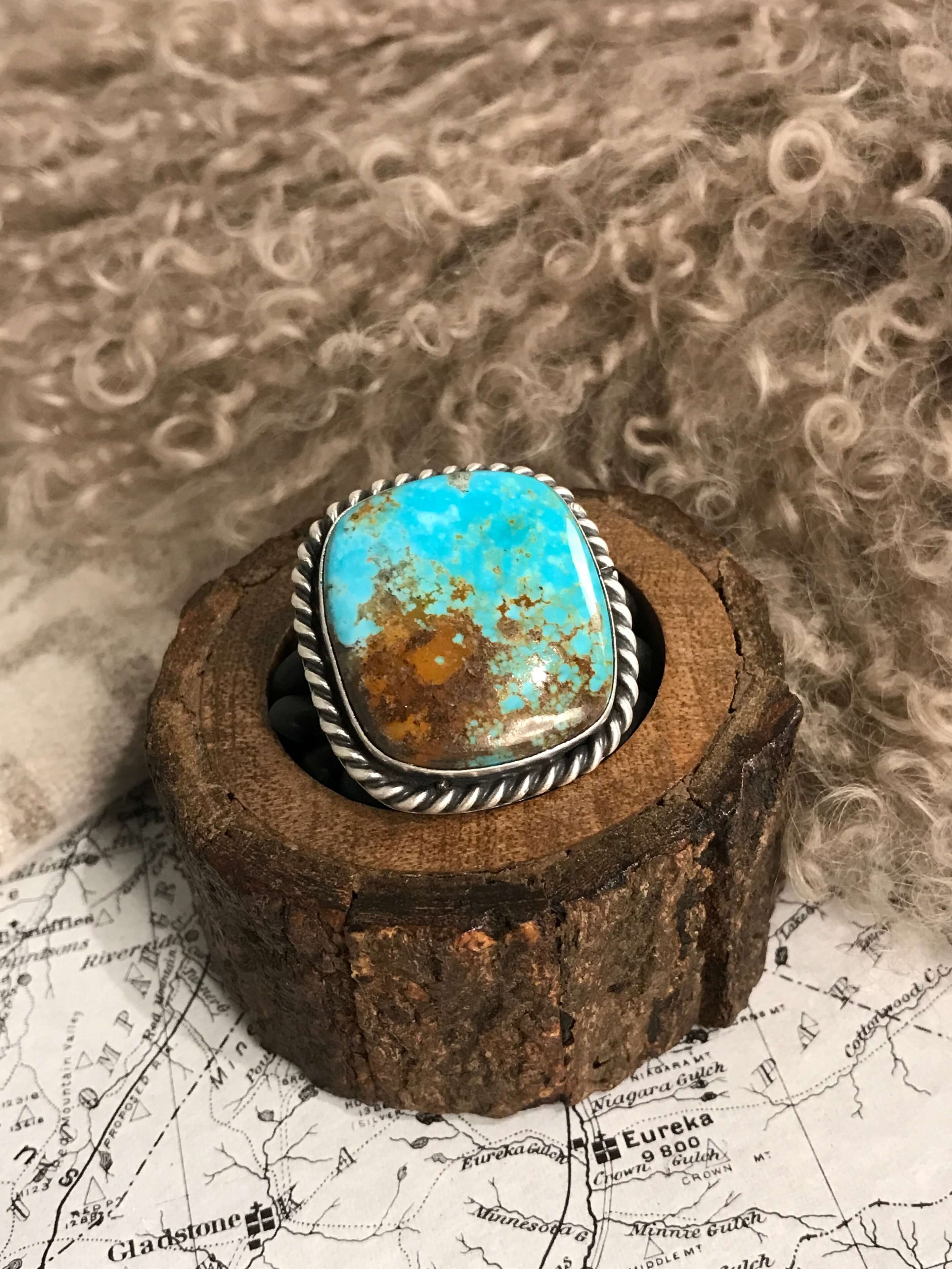 The Riverfall Adjustable Turquoise Ring, 2-Rings-Calli Co., Turquoise and Silver Jewelry, Native American Handmade, Zuni Tribe, Navajo Tribe, Brock Texas