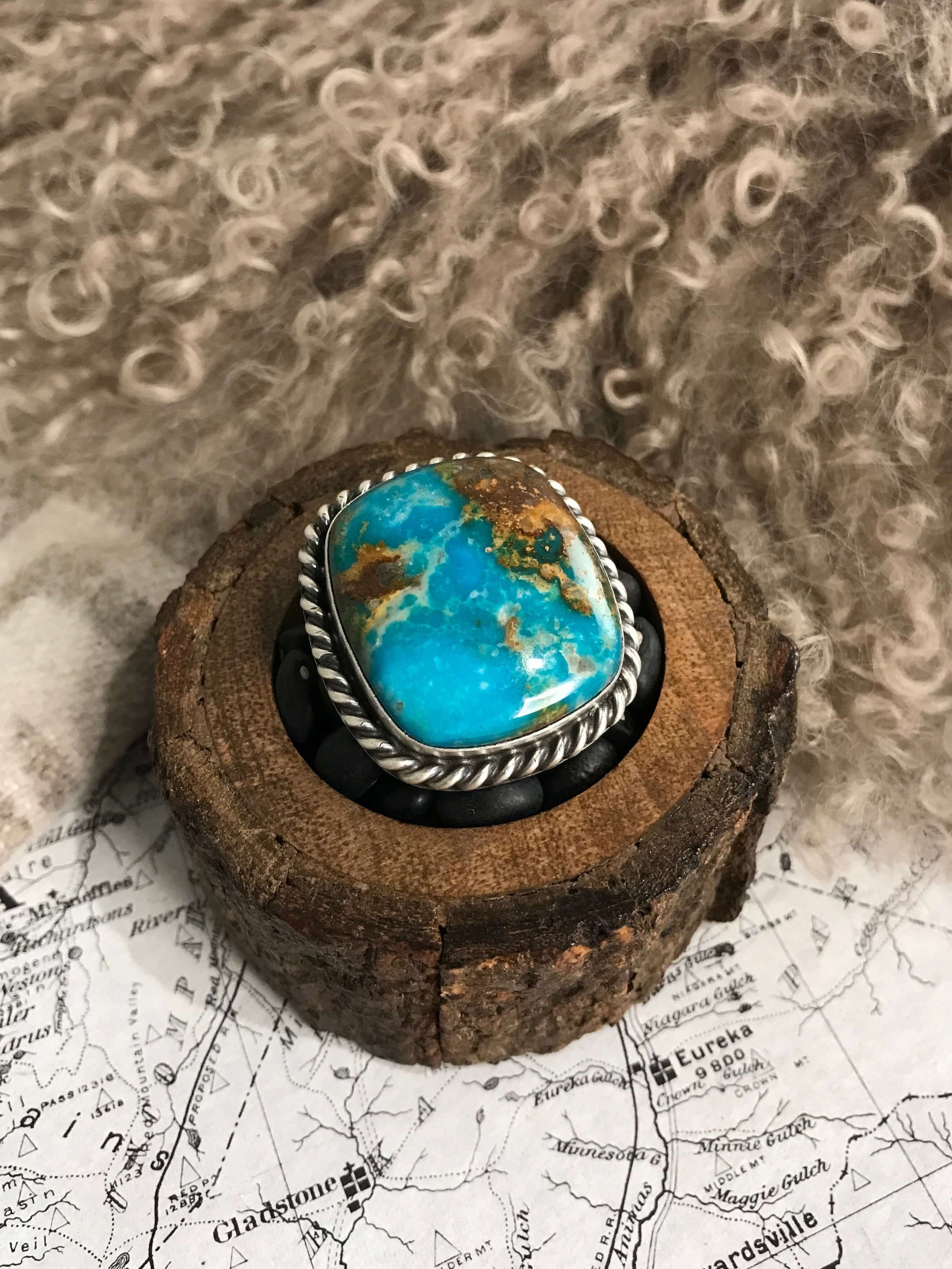 The Riverfall Adjustable Turquoise Ring, 3-Rings-Calli Co., Turquoise and Silver Jewelry, Native American Handmade, Zuni Tribe, Navajo Tribe, Brock Texas