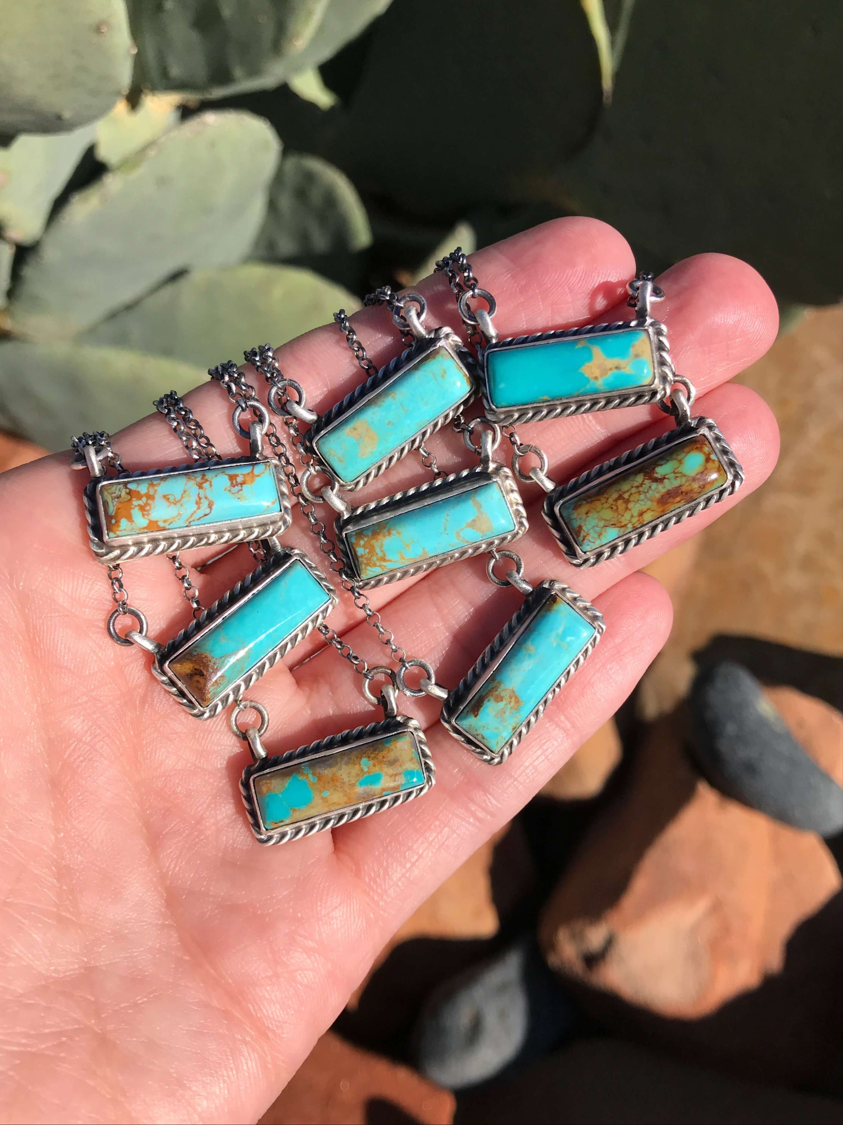 The Little Chief Turquoise Bar Necklaces-Necklaces-Calli Co., Turquoise and Silver Jewelry, Native American Handmade, Zuni Tribe, Navajo Tribe, Brock Texas