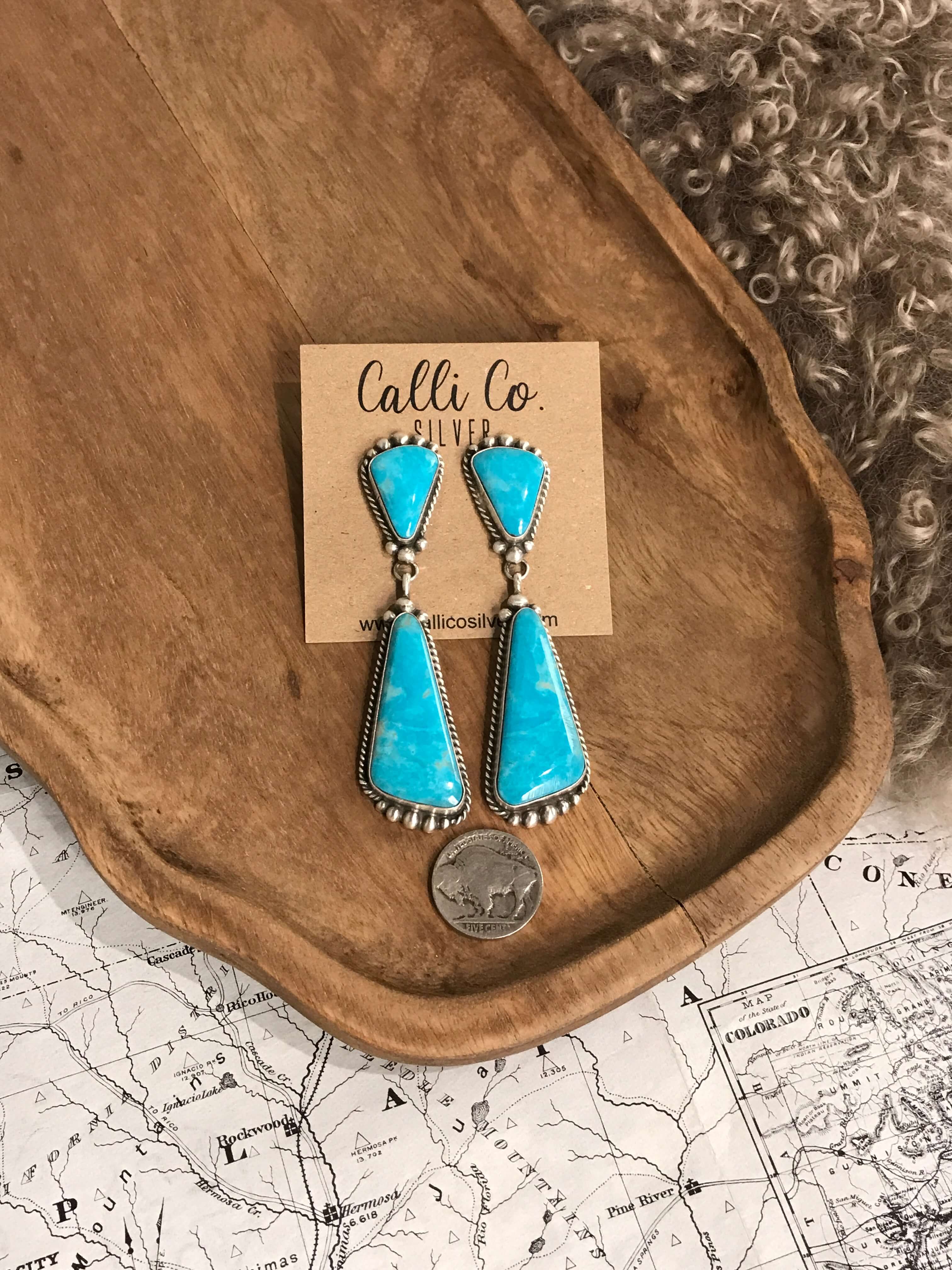 The Glendale Earrings, 12-Earrings-Calli Co., Turquoise and Silver Jewelry, Native American Handmade, Zuni Tribe, Navajo Tribe, Brock Texas