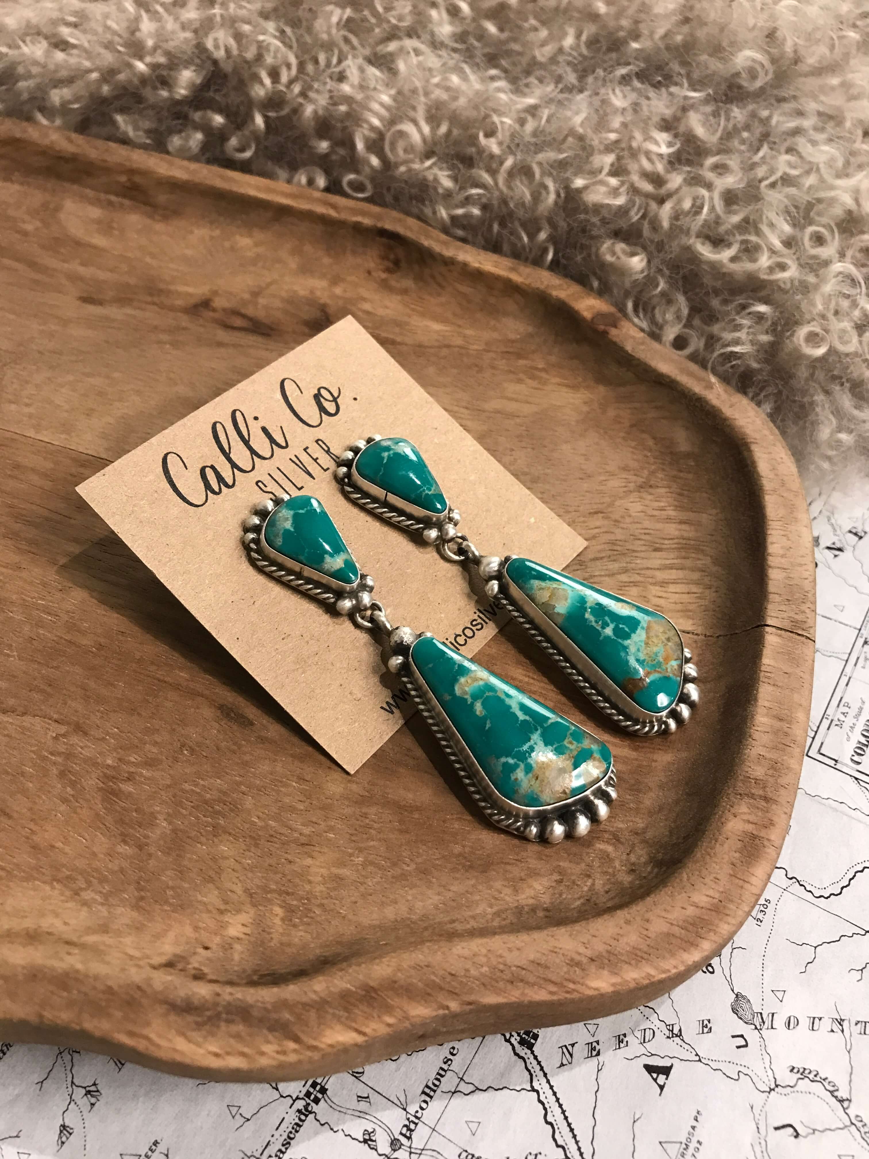 The Glendale Earrings, 11-Earrings-Calli Co., Turquoise and Silver Jewelry, Native American Handmade, Zuni Tribe, Navajo Tribe, Brock Texas