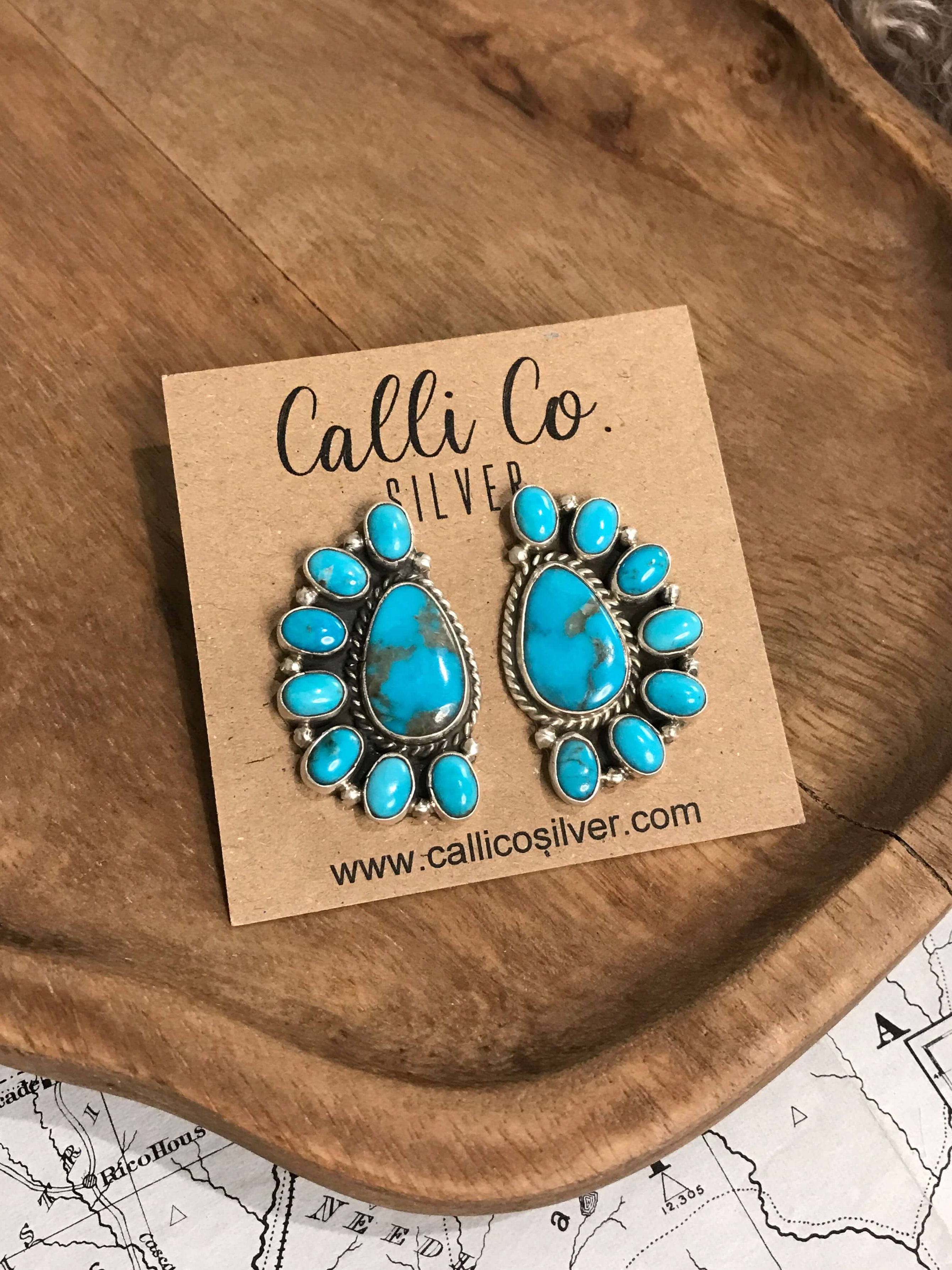 The Arena Cluster Earrings, 5-Earrings-Calli Co., Turquoise and Silver Jewelry, Native American Handmade, Zuni Tribe, Navajo Tribe, Brock Texas